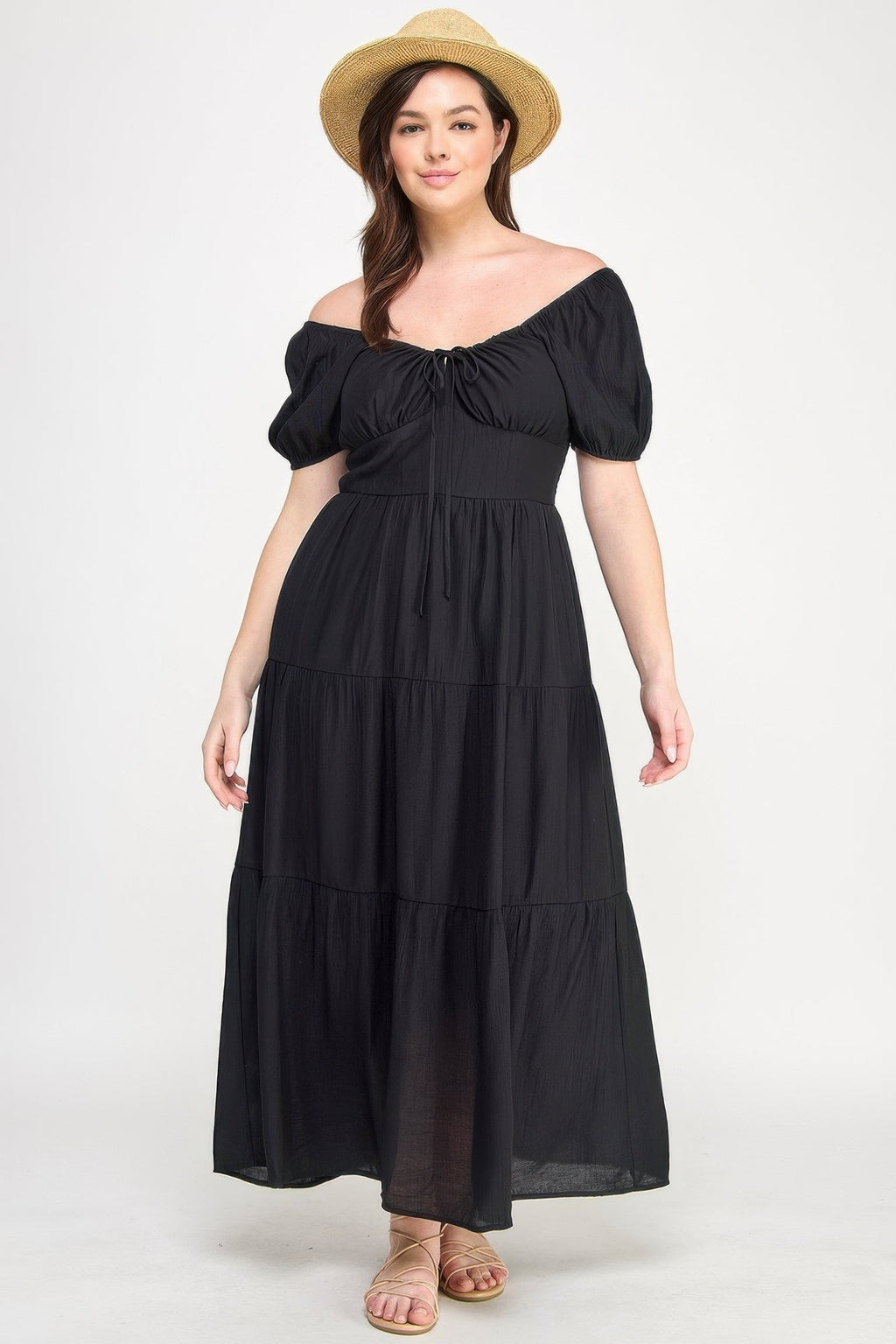 Front Tie Puff Sleeve Tired Maxi Dress | by atgodanddesigns