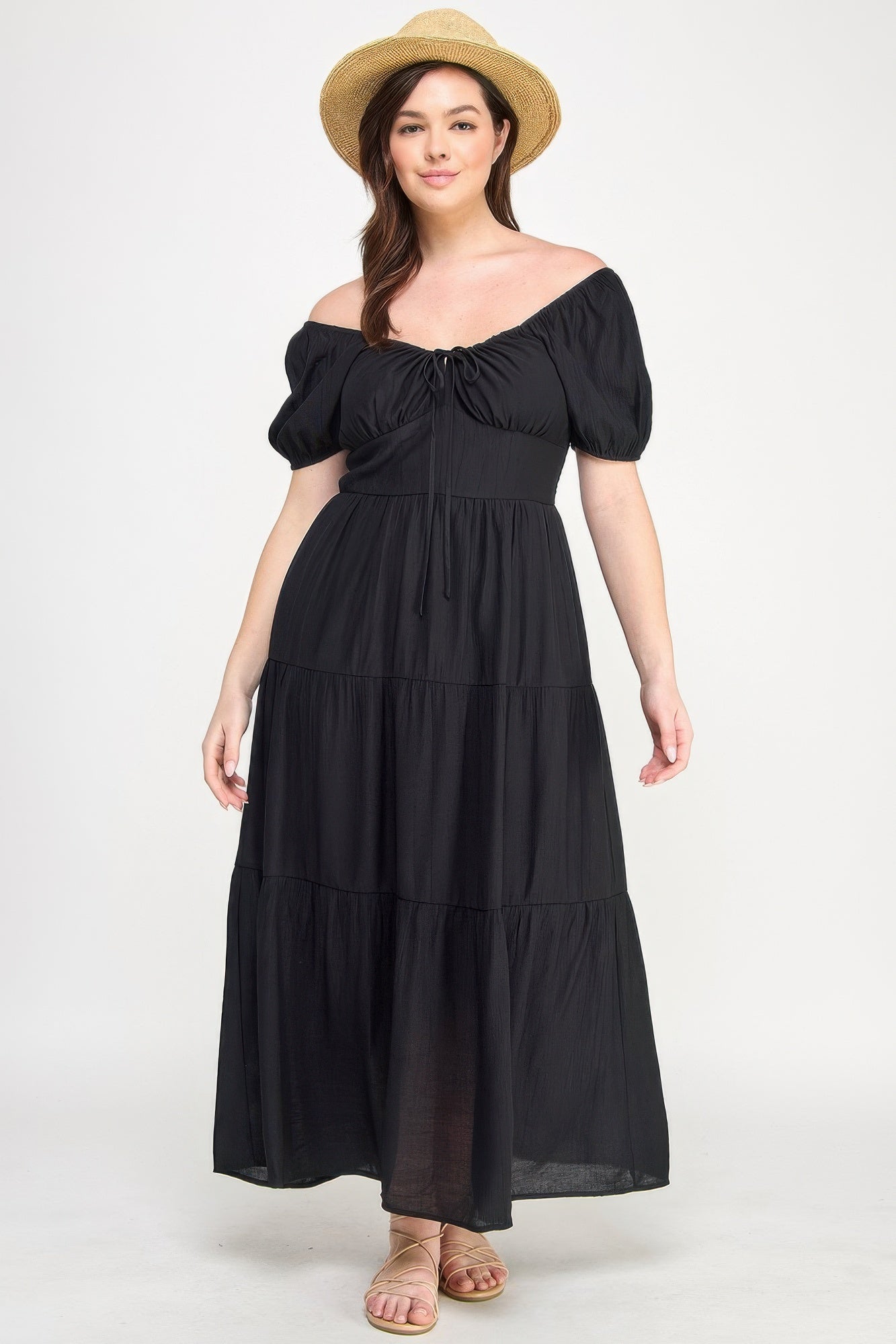 Front Tie Puff Sleeve Tired Maxi Dress | by atgodanddesigns
