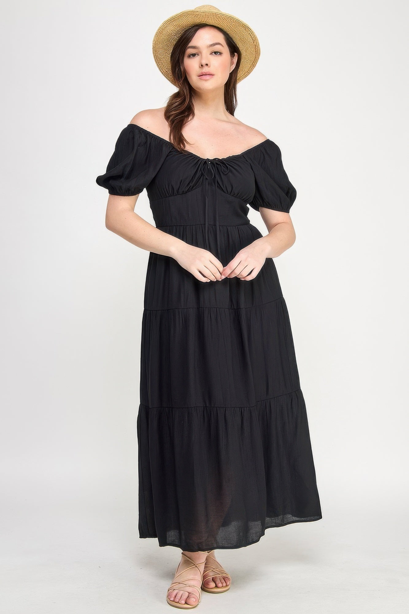 Front Tie Puff Sleeve Tired Maxi Dress | by atgodanddesigns