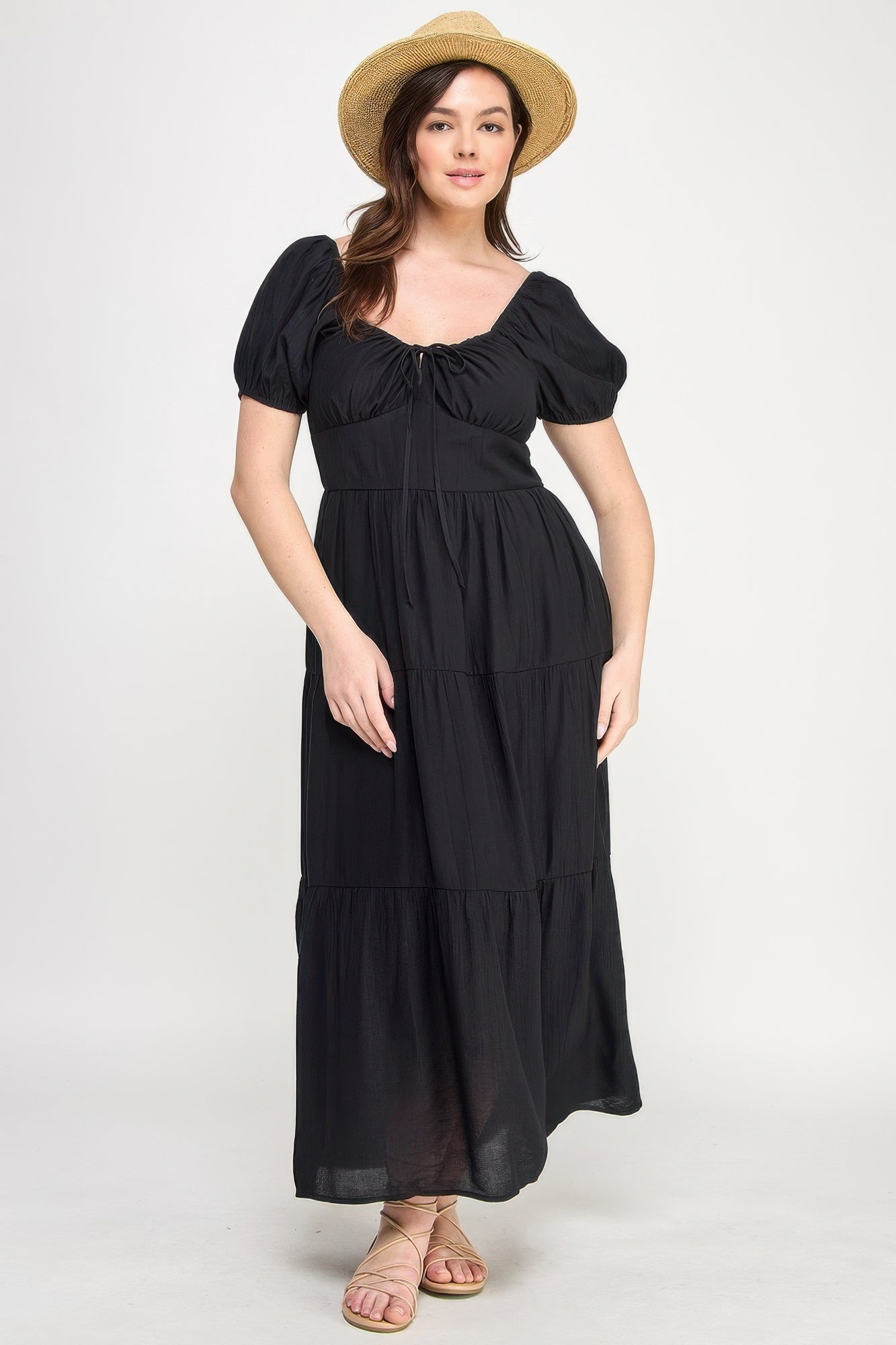 Front Tie Puff Sleeve Tired Maxi Dress | by atgodanddesigns