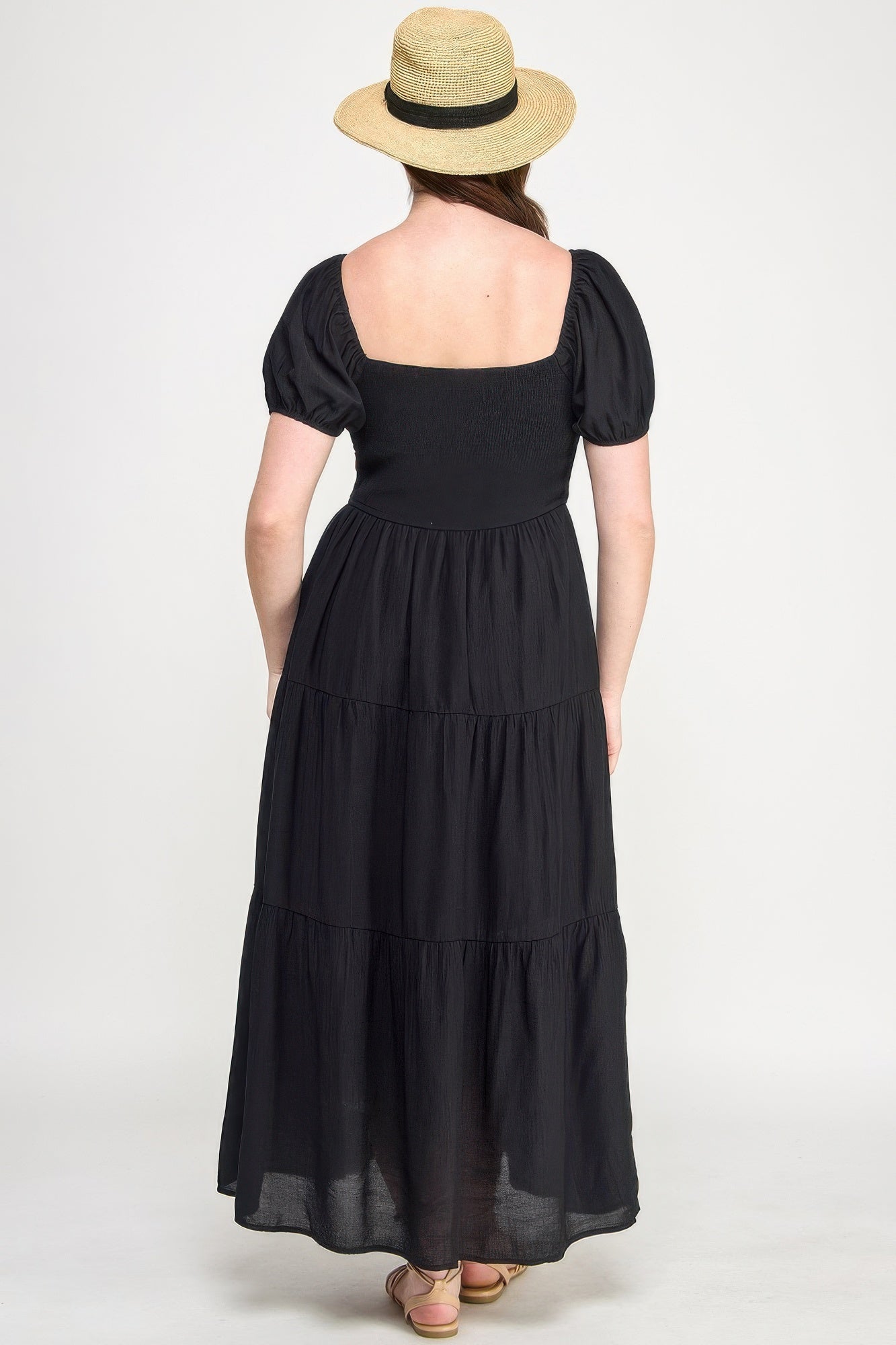 Front Tie Puff Sleeve Tired Maxi Dress | by atgodanddesigns