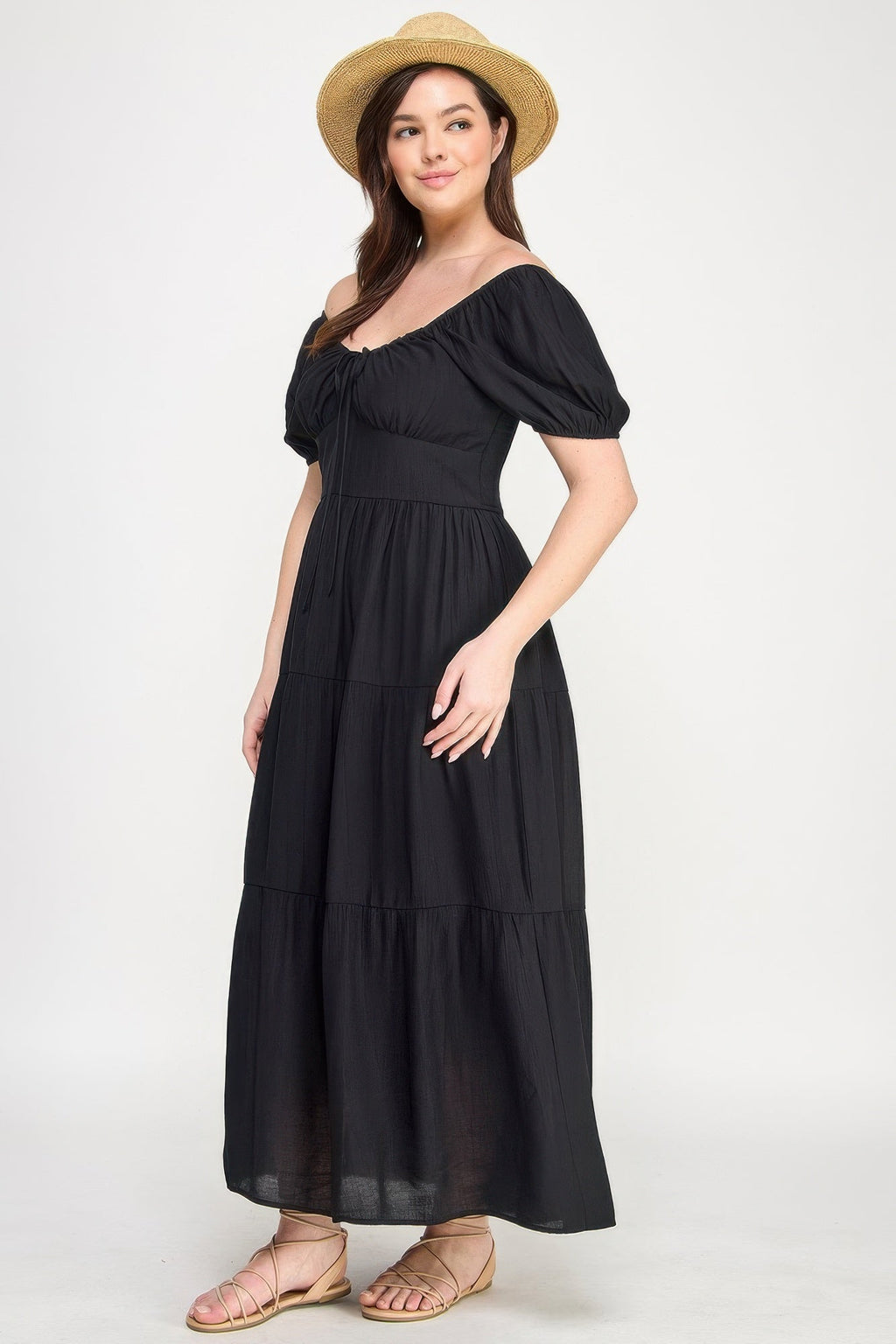 Front Tie Puff Sleeve Tired Maxi Dress | by atgodanddesigns