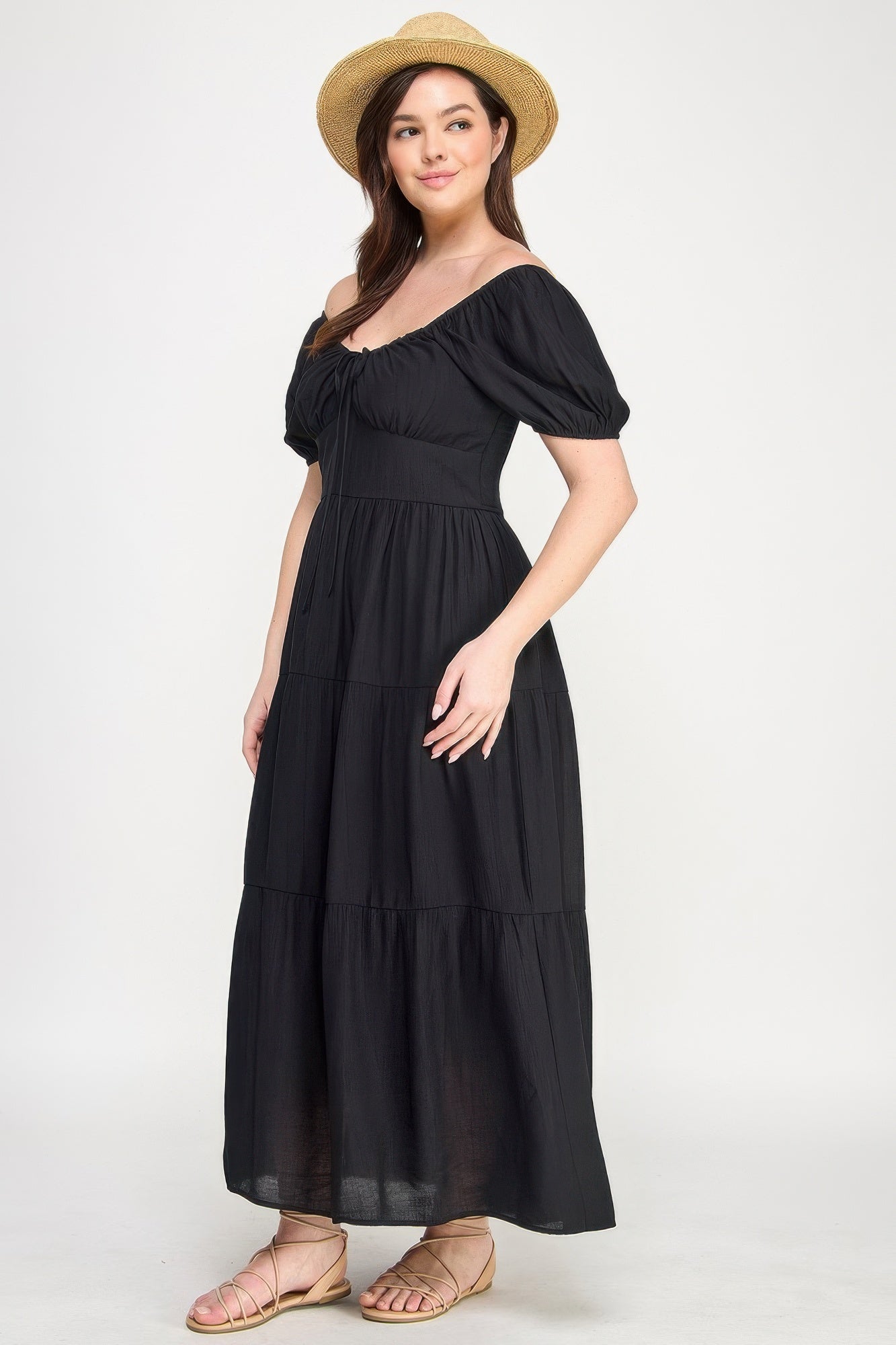 Front Tie Puff Sleeve Tired Maxi Dress | by atgodanddesigns