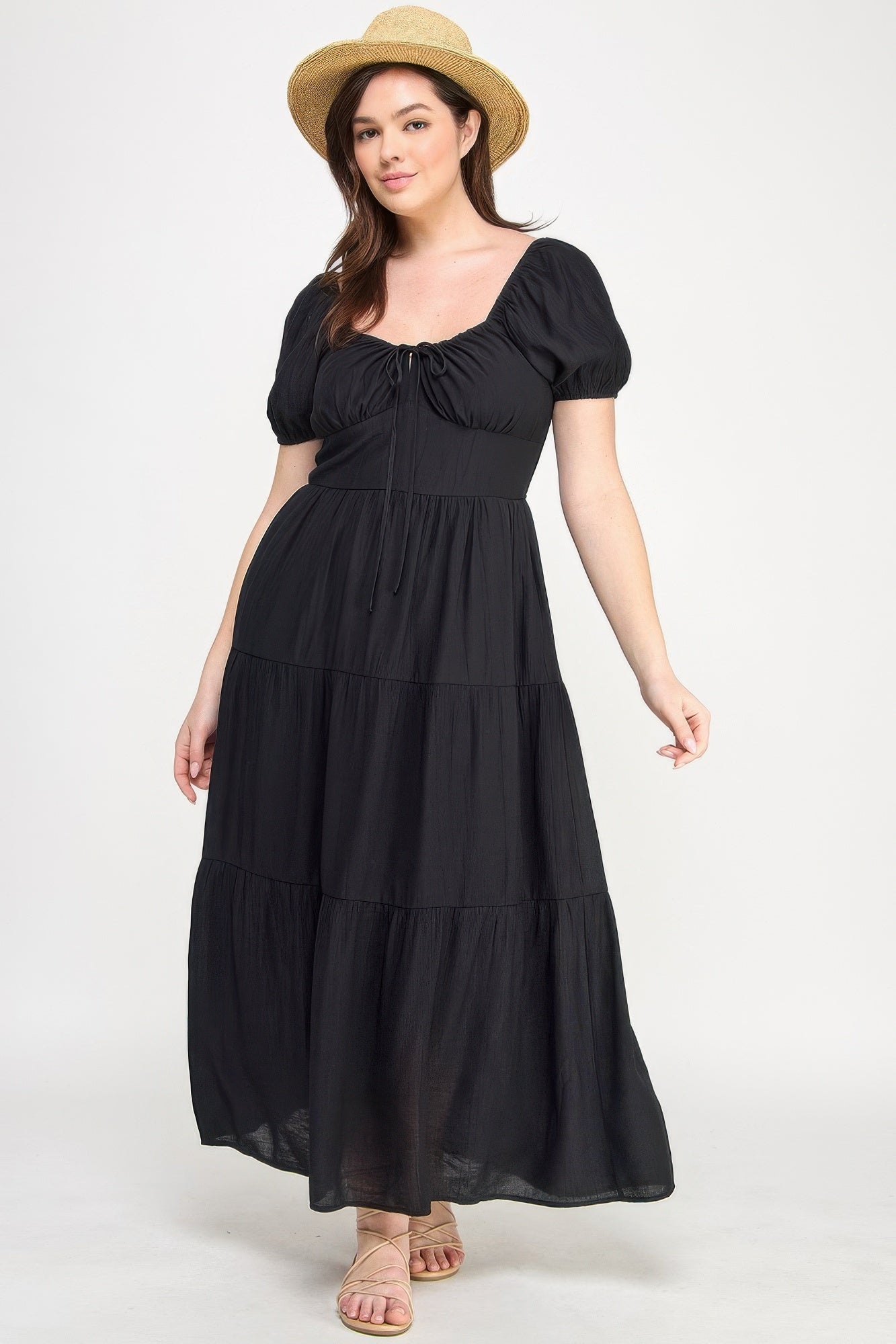 Front Tie Puff Sleeve Tired Maxi Dress | by atgodanddesigns