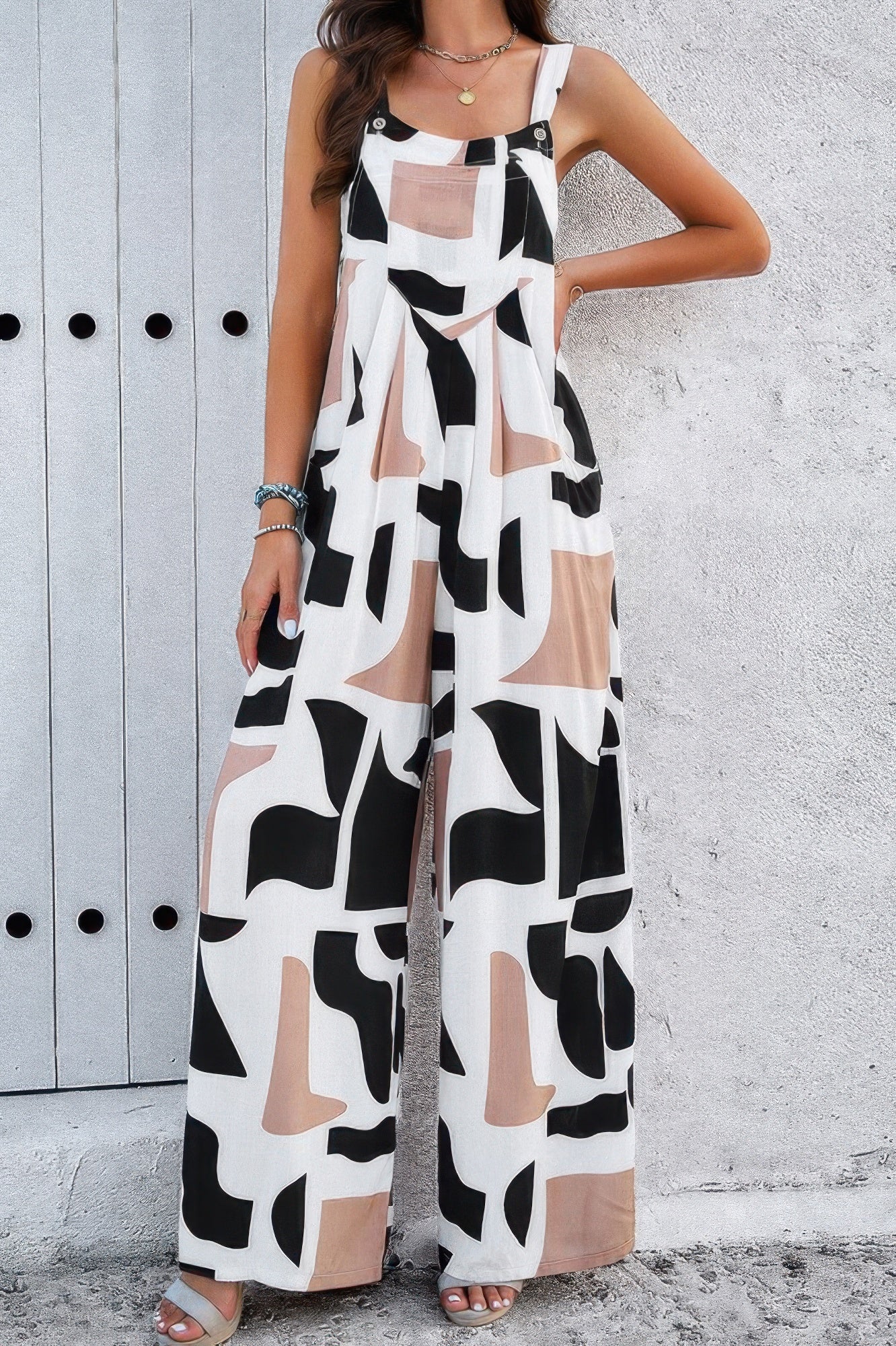 Geo Print Smocked Sleeveless Pockets Jumpsuit | by atgodanddesigns