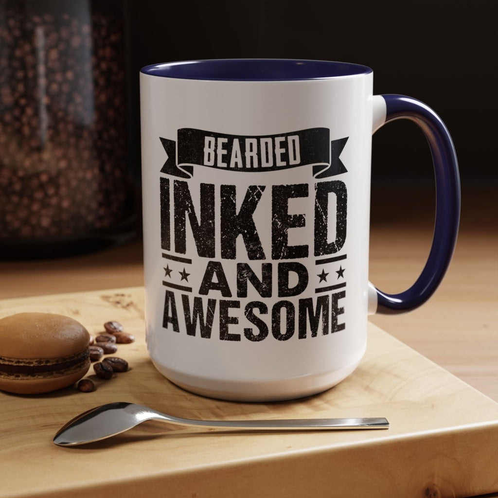 Graphic Accent Coffee Mug (11oz, 15oz) - Bearded Inked and Awesome | Mug by atgodanddesigns
