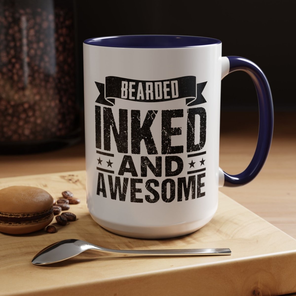 Graphic Accent Coffee Mug (11oz, 15oz) - Bearded Inked and Awesome | Mug by atgodanddesigns