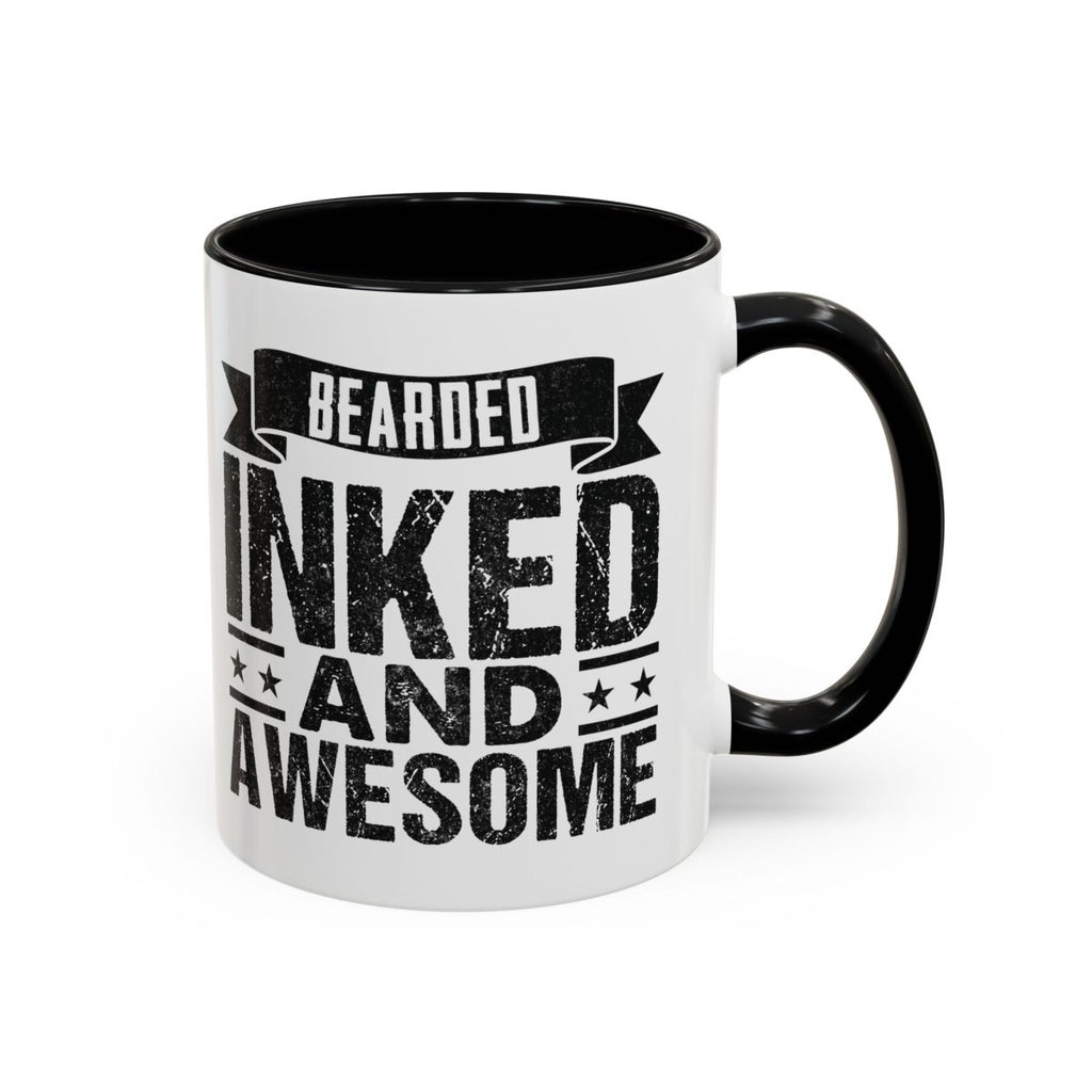 Graphic Accent Coffee Mug (11oz, 15oz) - Bearded Inked and Awesome | Mug by atgodanddesigns