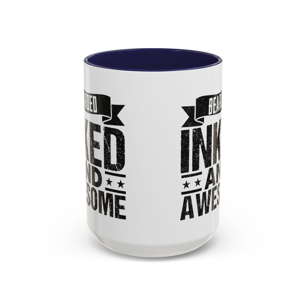 Graphic Accent Coffee Mug (11oz, 15oz) - Bearded Inked and Awesome | Mug by atgodanddesigns