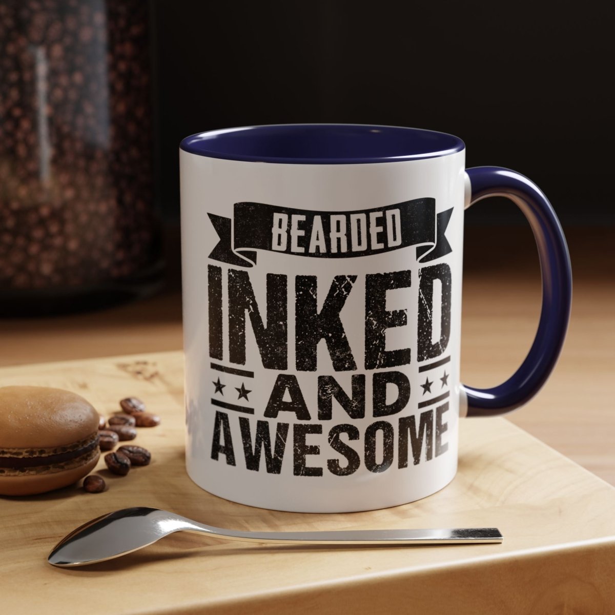Graphic Accent Coffee Mug (11oz, 15oz) - Bearded Inked and Awesome | Mug by atgodanddesigns