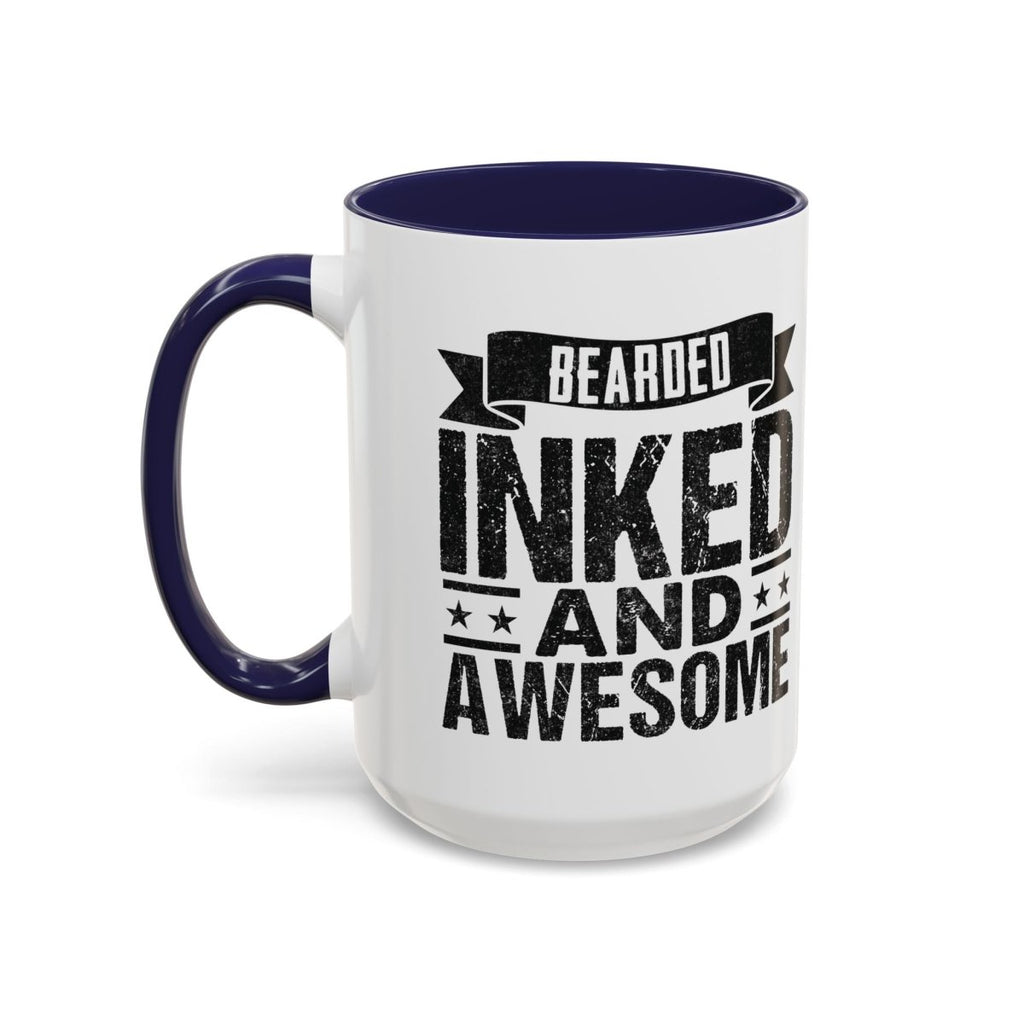 Graphic Accent Coffee Mug (11oz, 15oz) - Bearded Inked and Awesome | Mug by atgodanddesigns