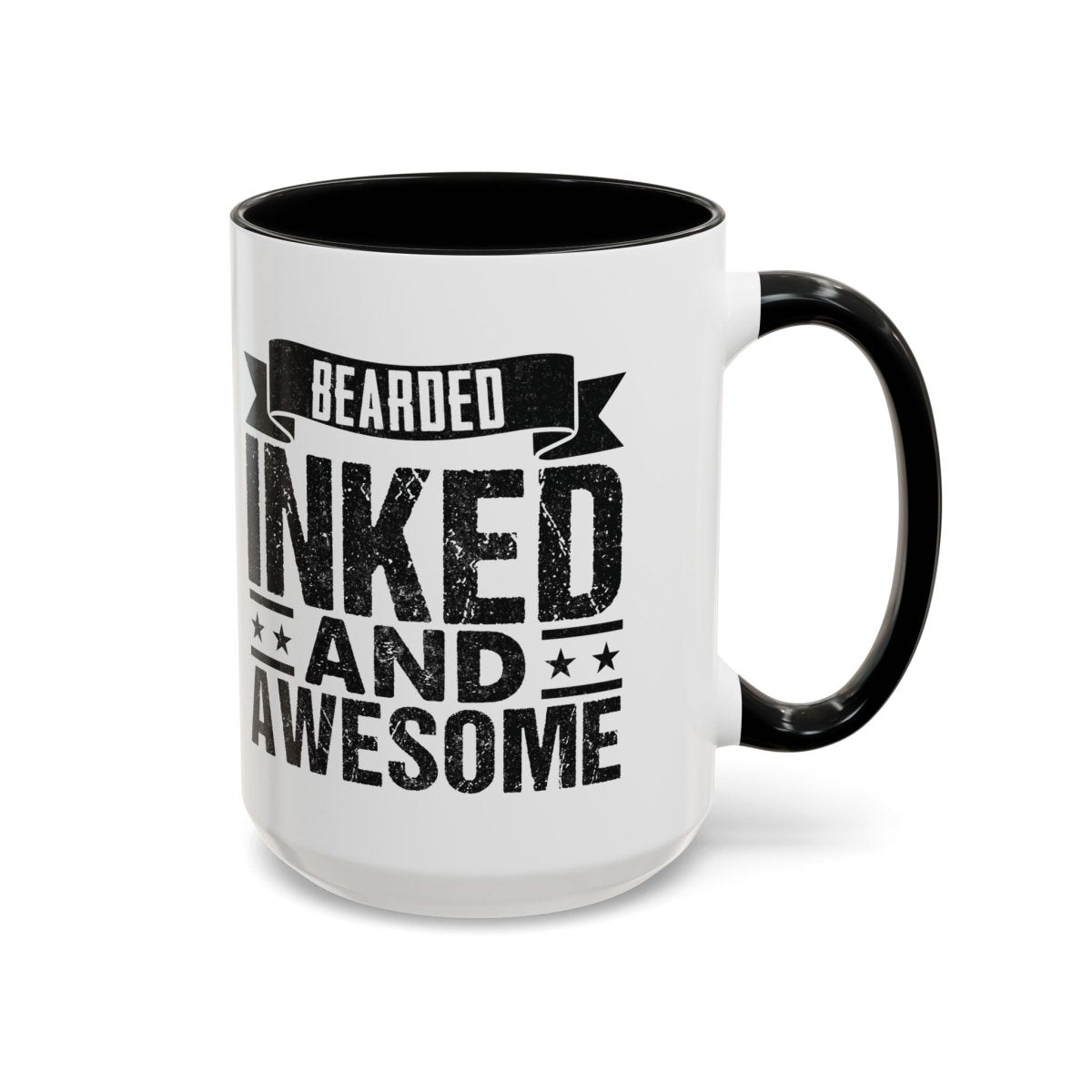 Graphic Accent Coffee Mug (11oz, 15oz) - Bearded Inked and Awesome | Mug by atgodanddesigns