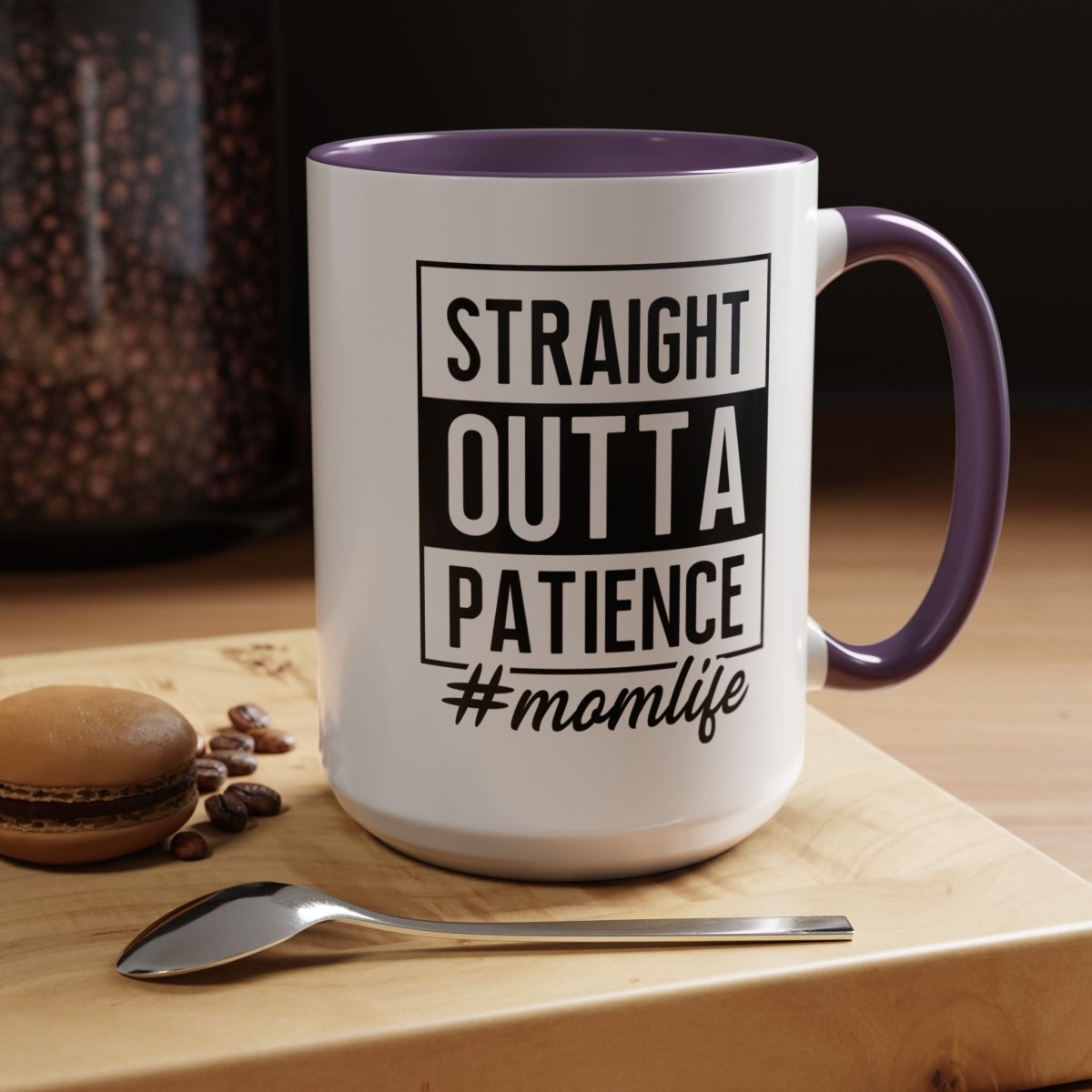 Graphic Accent Coffee Mug (11oz, 15oz) - Straight Outta Patience Mom Life | Mug by atgodanddesigns