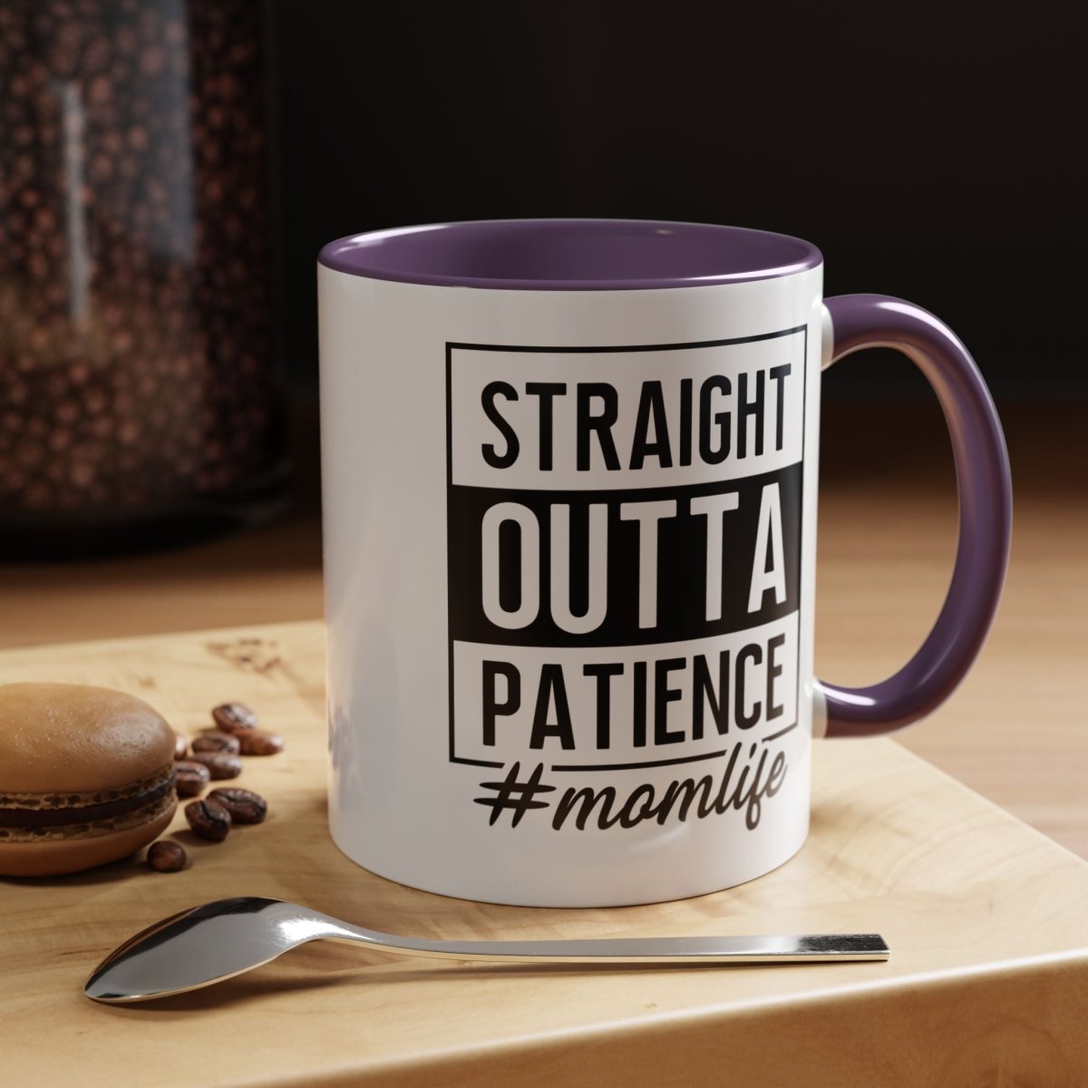Graphic Accent Coffee Mug (11oz, 15oz) - Straight Outta Patience Mom Life | Mug by atgodanddesigns