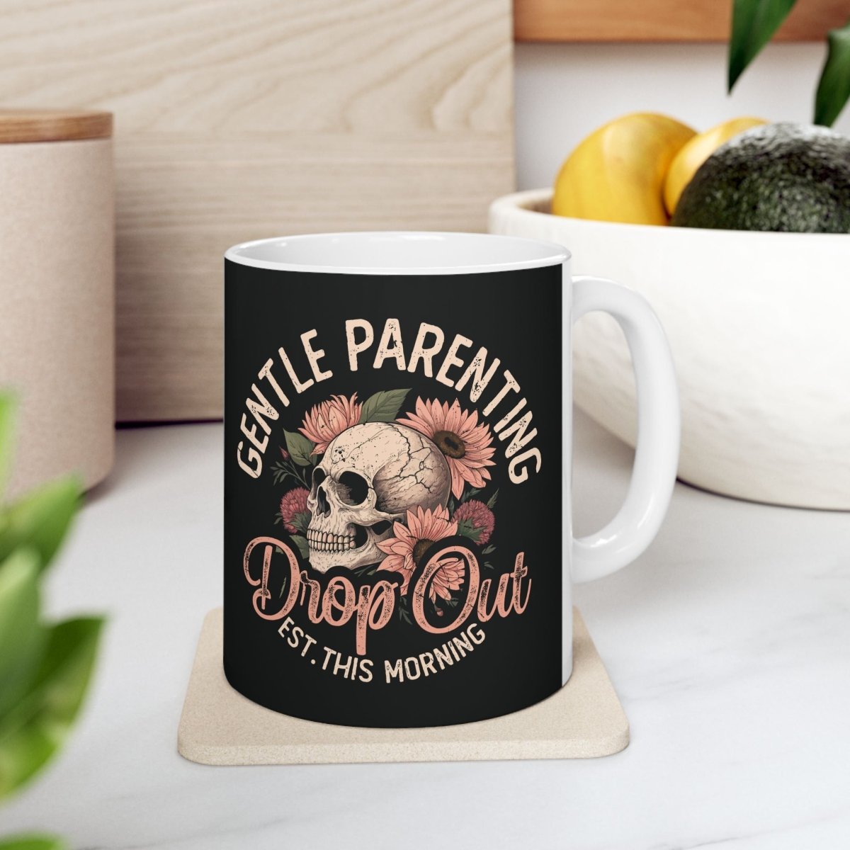 Graphic Ceramic Mug (11oz, 15oz) - Gentle Parenting Drop Out | Mug by atgodanddesigns