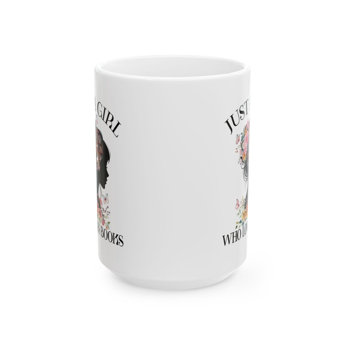 Graphic Ceramic Mug (11oz, 15oz) - Just a Girl Who Loves Books | Mug by atgodanddesigns