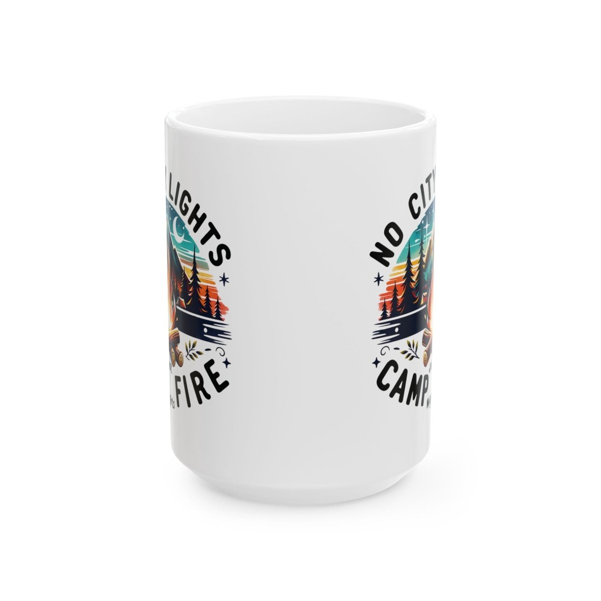 Graphic Ceramic Mug (11oz., 15oz.) — No Cities, No Lights, Just Campfire | Mug by atgodanddesigns