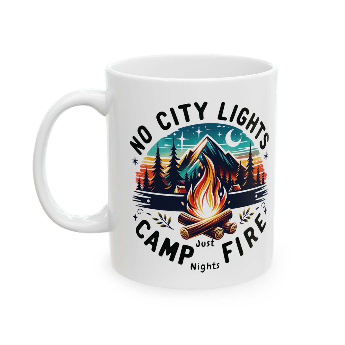 Graphic Ceramic Mug (11oz., 15oz.) — No Cities, No Lights, Just Campfire | Mug by atgodanddesigns