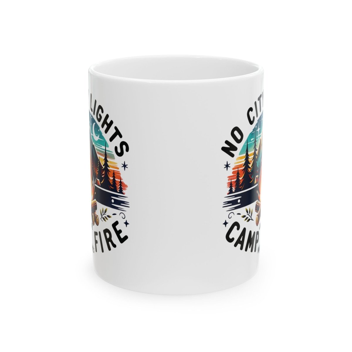 Graphic Ceramic Mug (11oz., 15oz.) — No Cities, No Lights, Just Campfire | Mug by atgodanddesigns