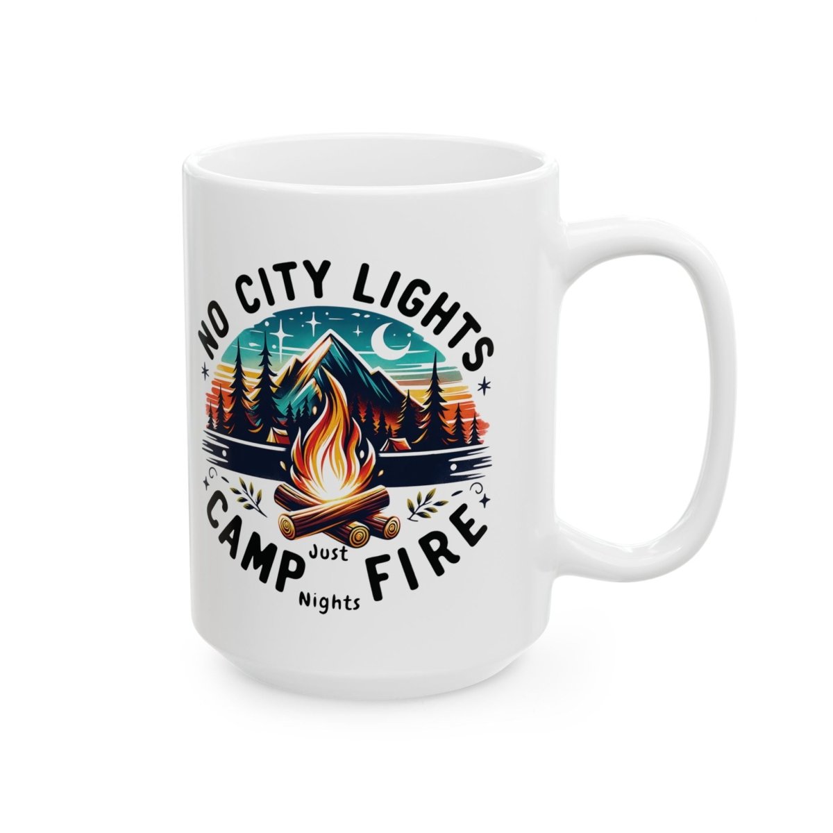 Graphic Ceramic Mug (11oz., 15oz.) — No Cities, No Lights, Just Campfire | Mug by atgodanddesigns