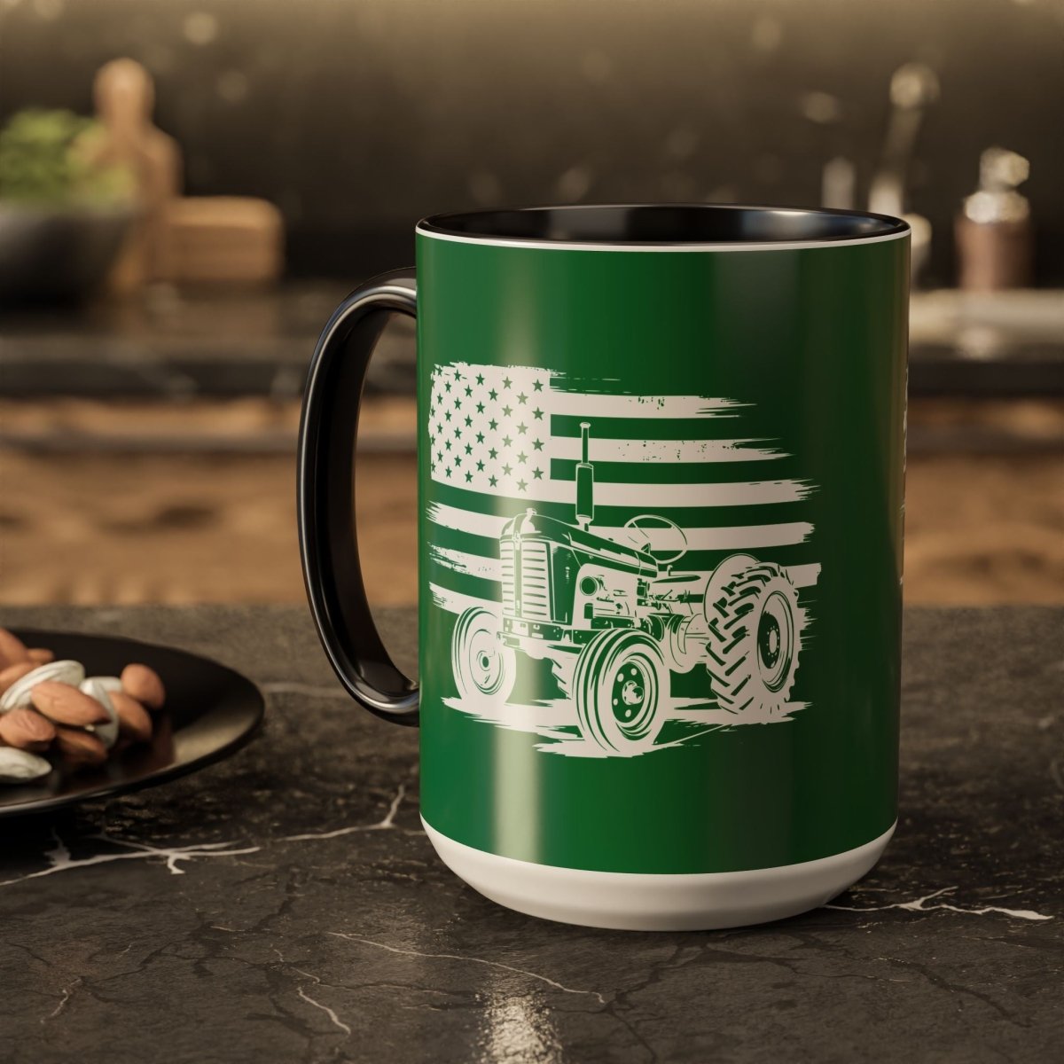 Graphic Colorful Mug (11oz, 15oz) - Tractor and American flag | Mug by atgodanddesigns