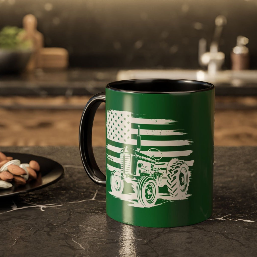 Graphic Colorful Mug (11oz, 15oz) - Tractor and American flag | Mug by atgodanddesigns