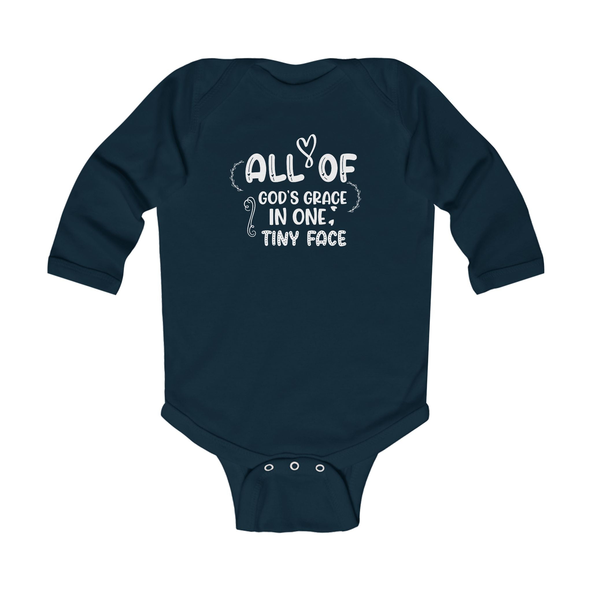 Graphic Infant Long Sleeve Onesie - All Of God's Grace In One Tiny Face | Kids clothes by atgodanddesigns