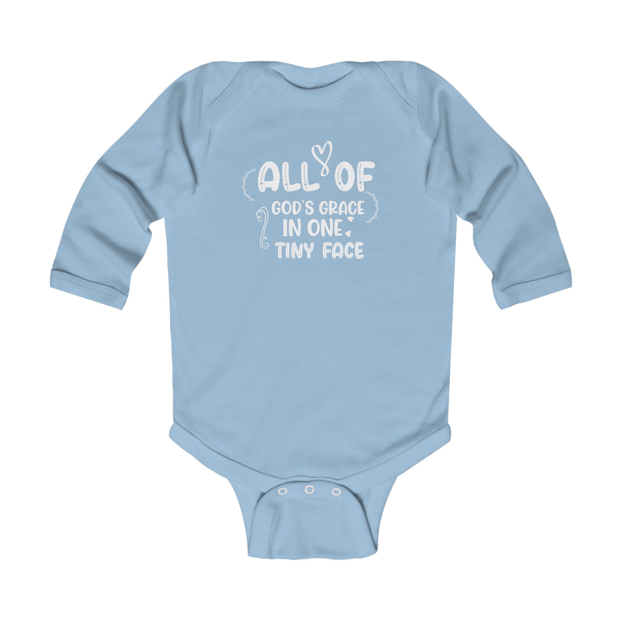 Graphic Infant Long Sleeve Onesie - All Of God's Grace In One Tiny Face | Kids clothes by atgodanddesigns