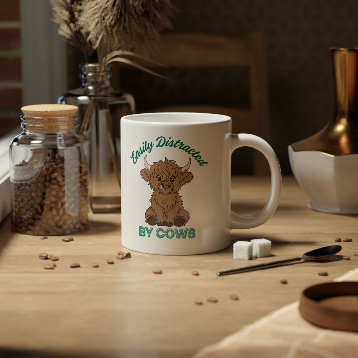 Graphic Jumbo Coffee Mug (20oz) - Easily Distracted By Cows | Mug by atgodanddesigns