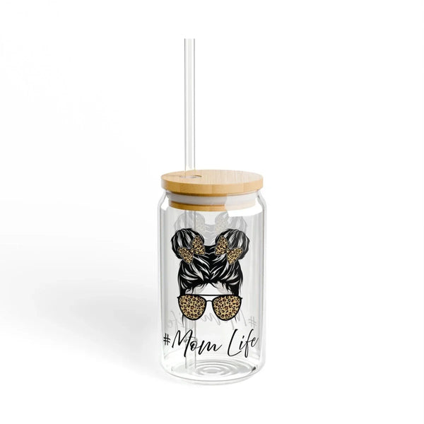 Graphic Sipper Glass with Bamboo Lid & Straw 16oz - Mom Life | Mug by atgodanddesigns