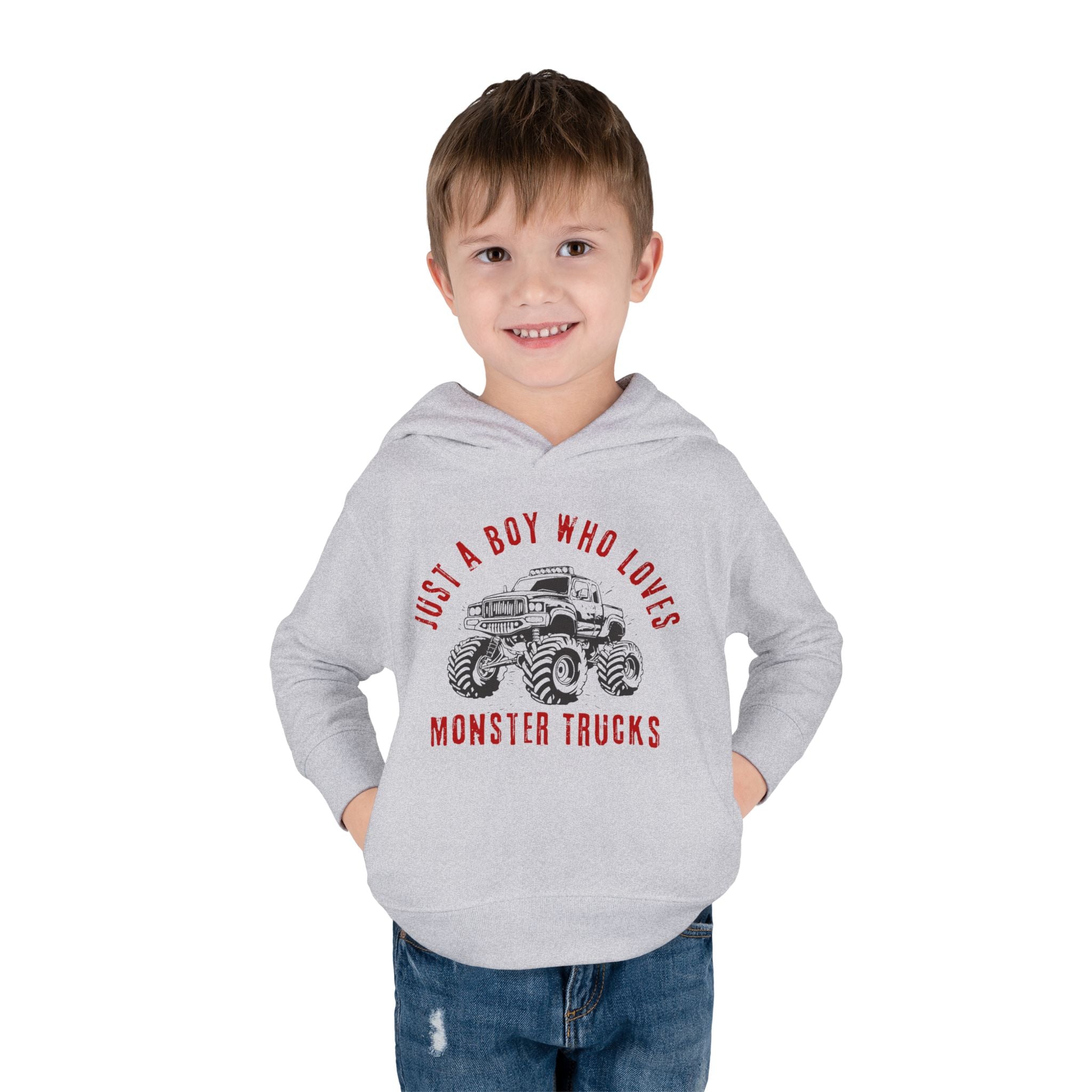 Graphic Toddler Boys Hoodie - Just A Boy Who Loves Monster Trucks | Kids clothes by atgodanddesigns