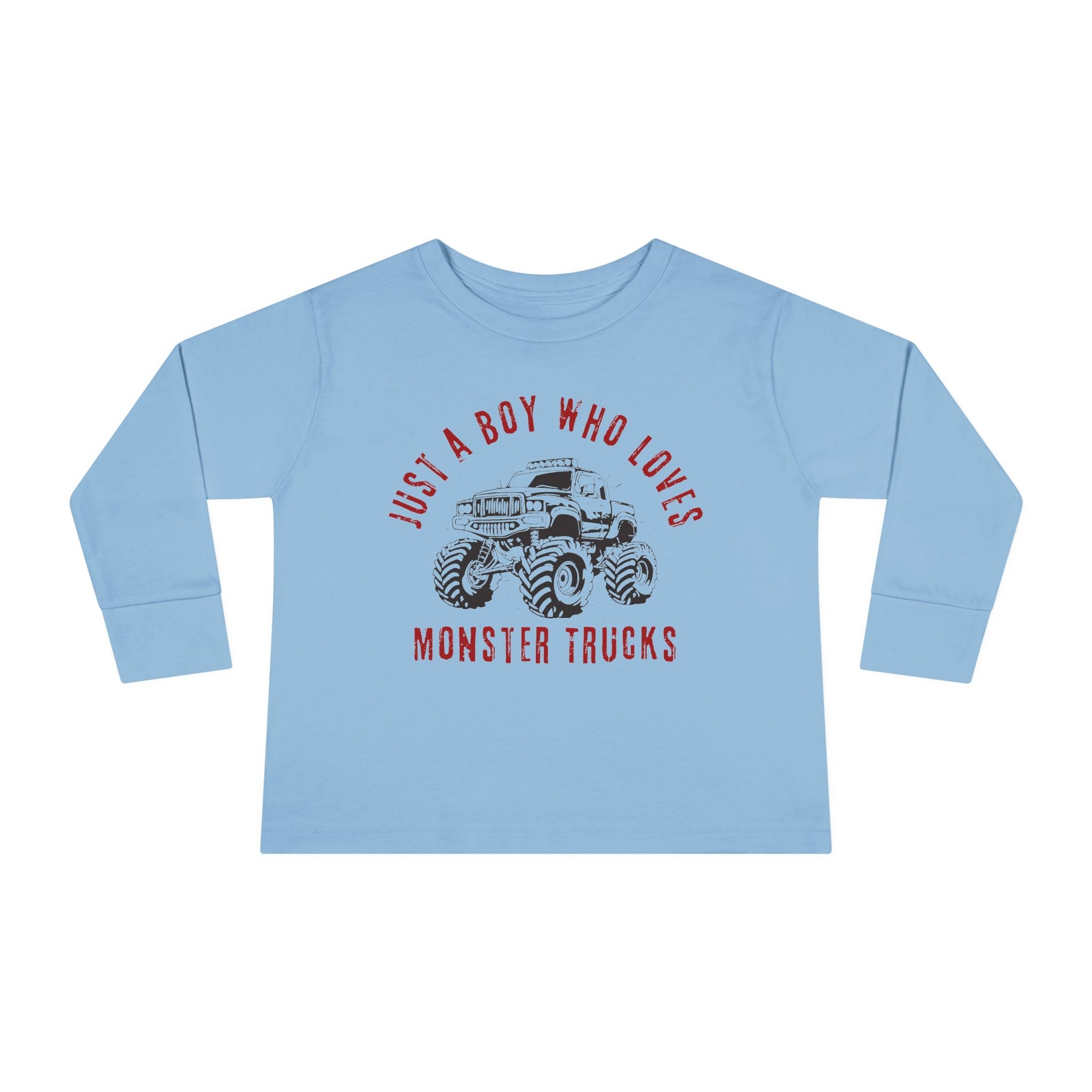 Graphic Toddler Boys Long Sleeve T-Shirt - Just A Boy Who Loves Monster Trucks | Kids clothes by atgodanddesigns