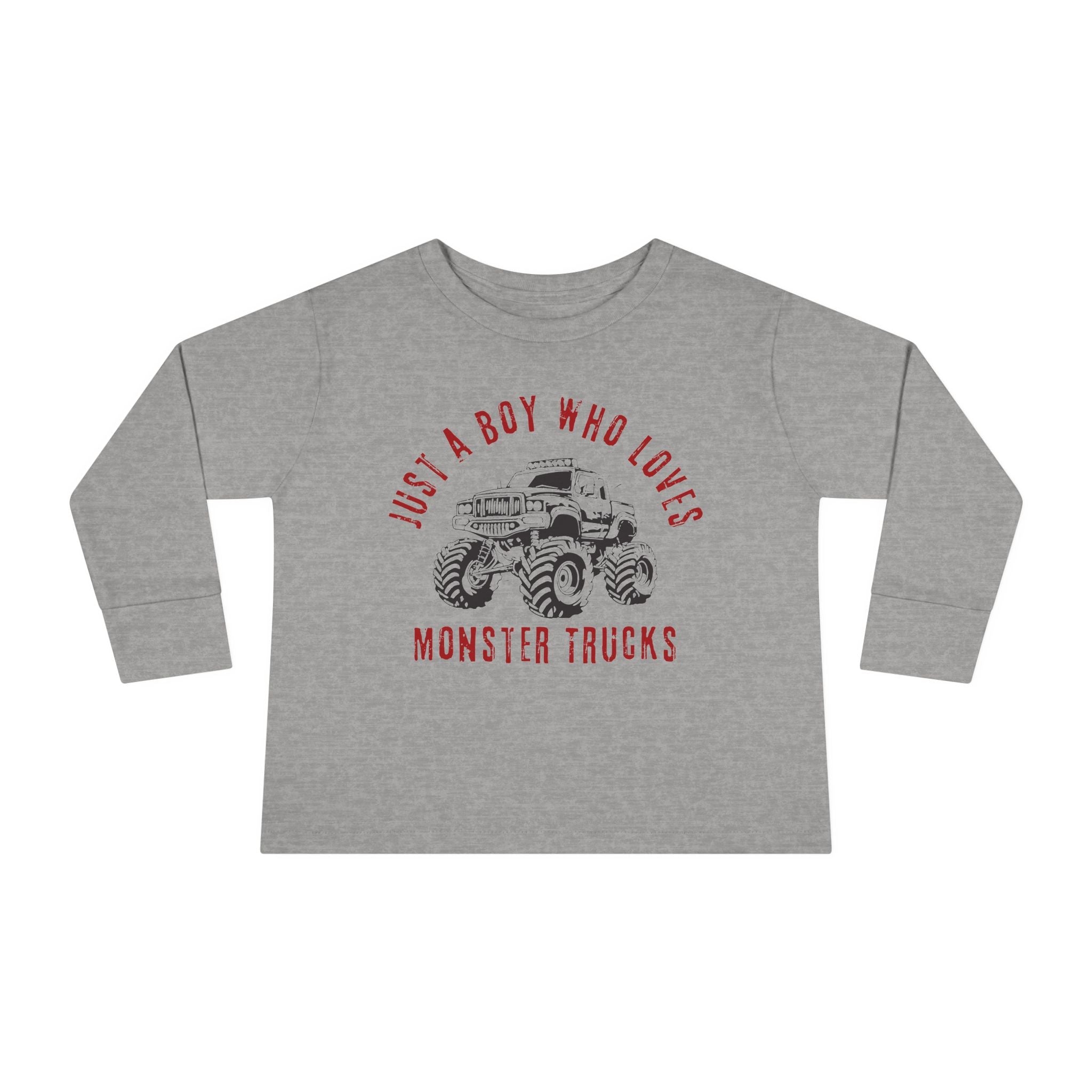 Graphic Toddler Boys Long Sleeve T-Shirt - Just A Boy Who Loves Monster Trucks | Kids clothes by atgodanddesigns
