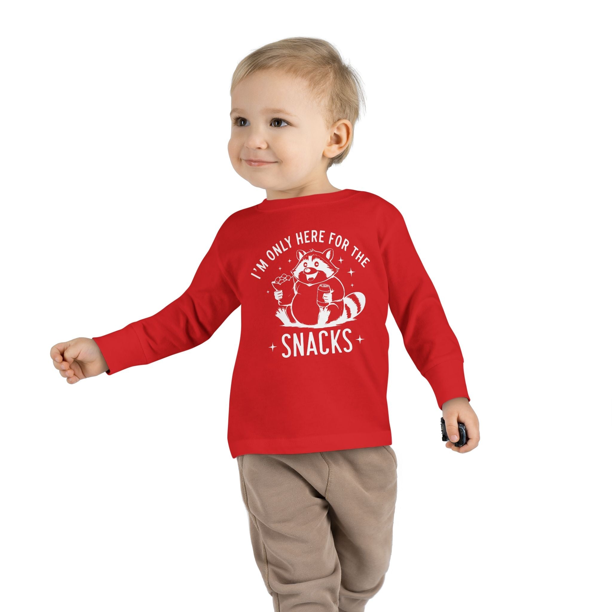Graphic Toddler Long Sleeve T-Shirt - I'm Only Here For The Snacks | Kids clothes by atgodanddesigns