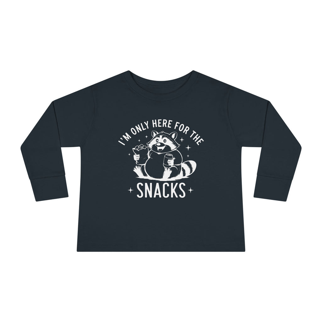 Graphic Toddler Long Sleeve T-Shirt - I'm Only Here For The Snacks | Kids clothes by atgodanddesigns