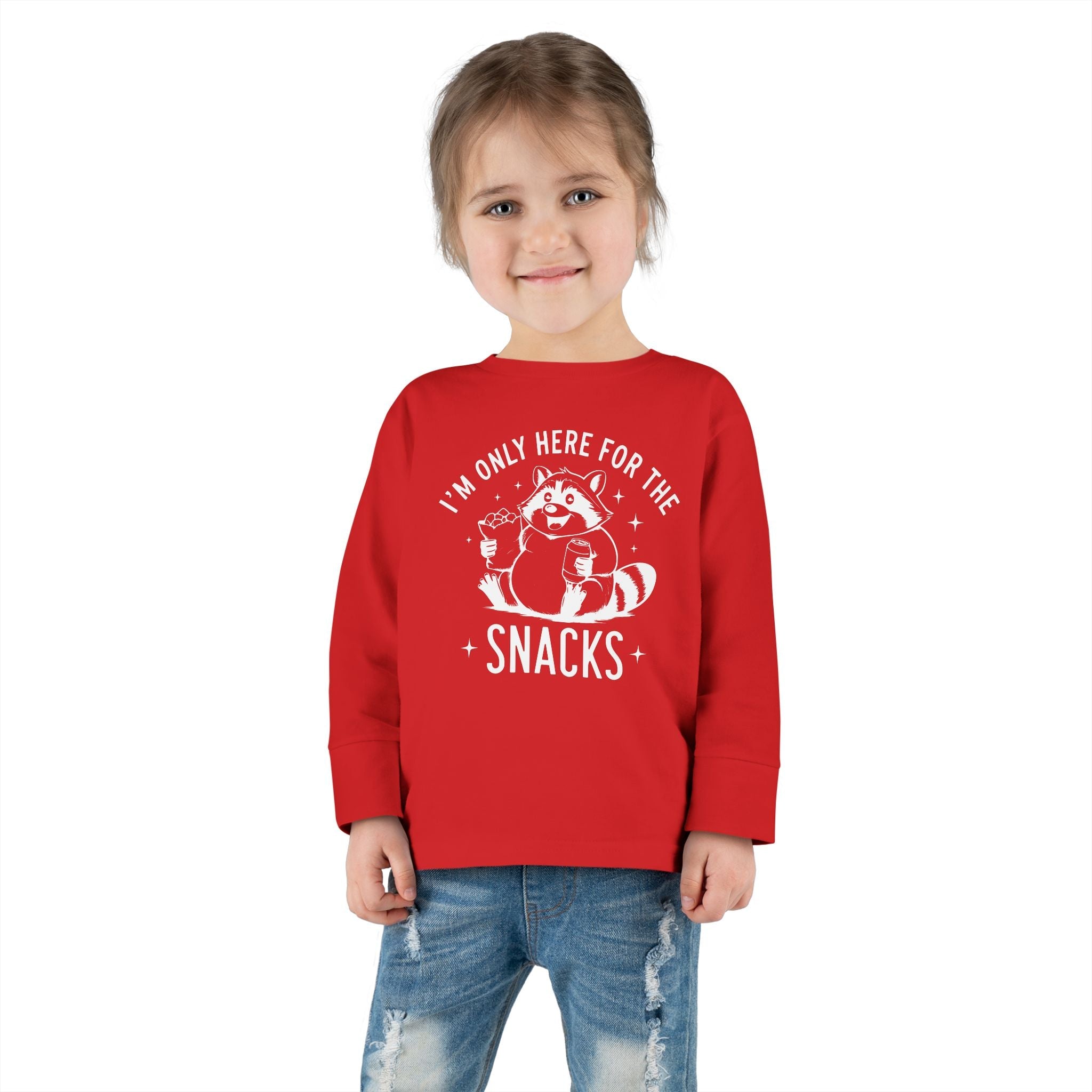 Graphic Toddler Long Sleeve T-Shirt - I'm Only Here For The Snacks | Kids clothes by atgodanddesigns