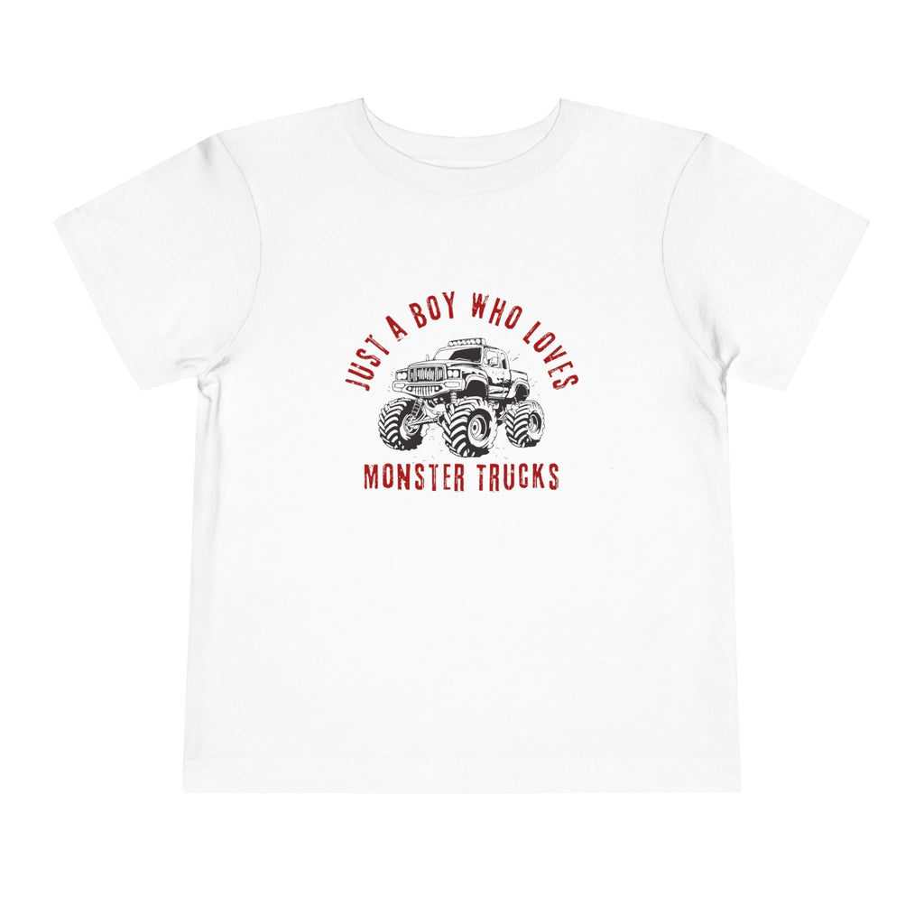 Graphic Toddler T-Shirt - Just A Boy Who Loves Monster Trucks | Kids clothes by atgodanddesigns