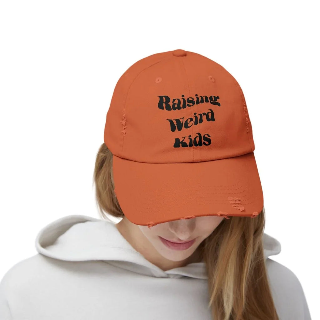 Graphic Unisex Distressed Cap - Raising Weird Kids | Hats by atgodanddesigns