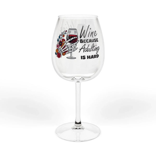 Graphic Wine Glass 12 oz. - Wine Because Adulting Is Hard | Mug by atgodanddesigns