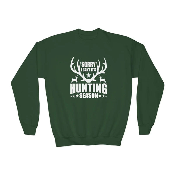 Graphic Youth Long Sleeve Sweatshirt - Sorry Can’t It’s Hunting Season | Kids clothes by atgodanddesigns