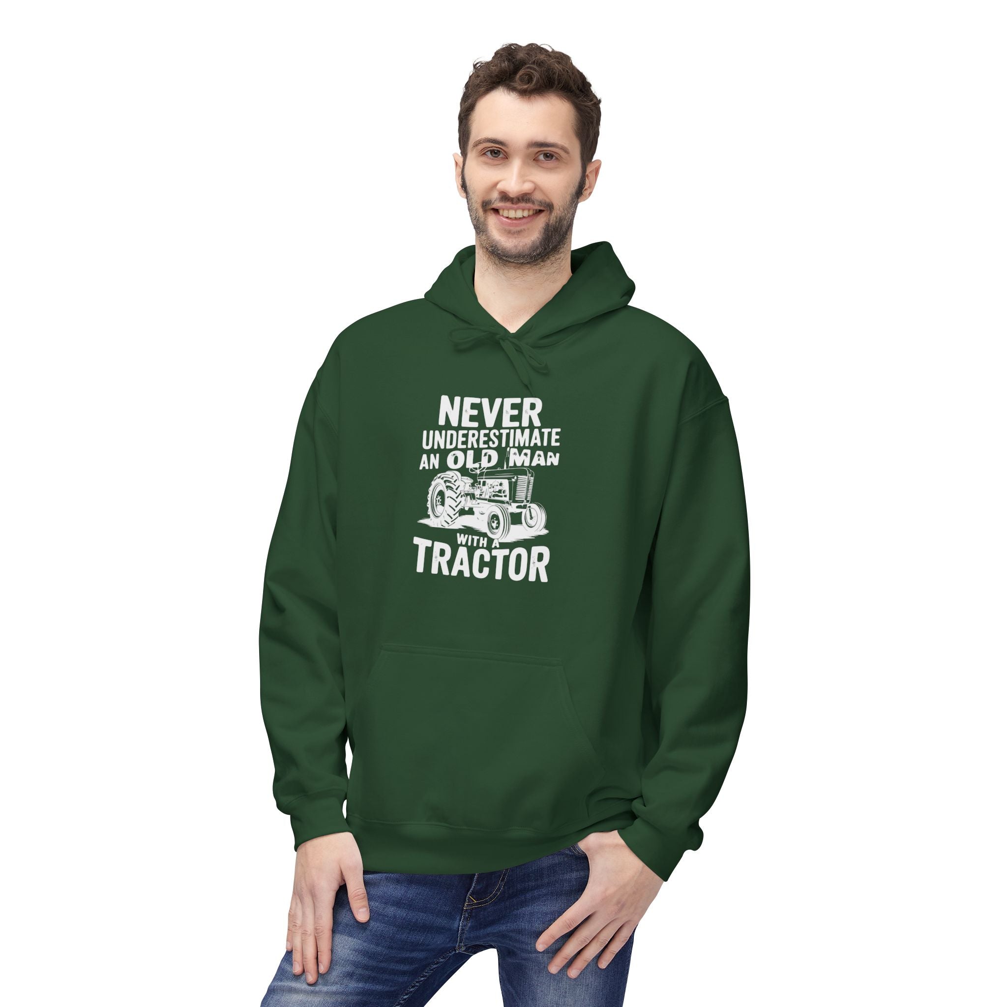 Homestead Men's Fleece Hoodie - Never Underestimate An Old Man With A Tractor | Hoodie by atgodanddesigns