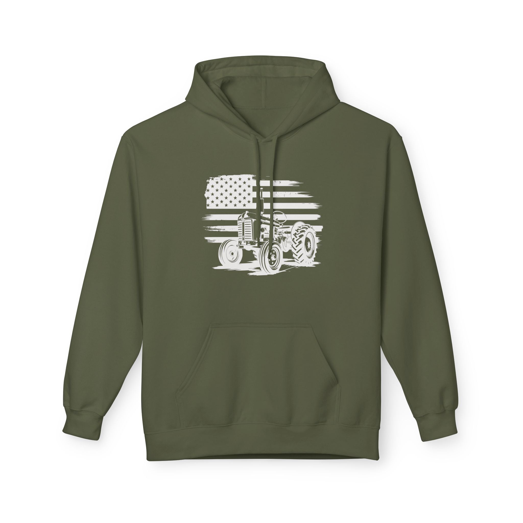 Homestead Men's Hoodie - Tractor & the American Flag | Hoodie by atgodanddesigns