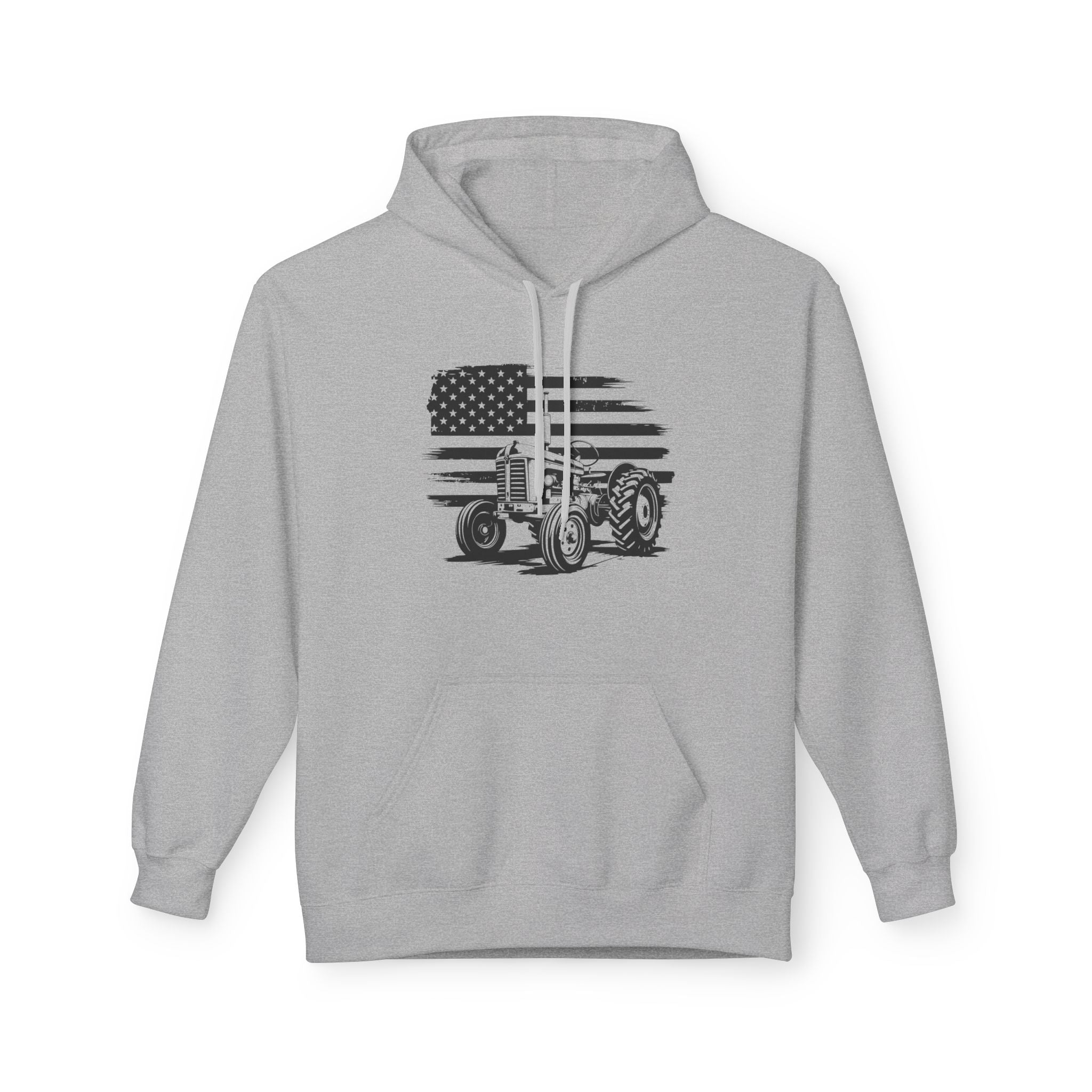 Homestead Men's Hoodie - Tractor & the American Flag | Hoodie by atgodanddesigns