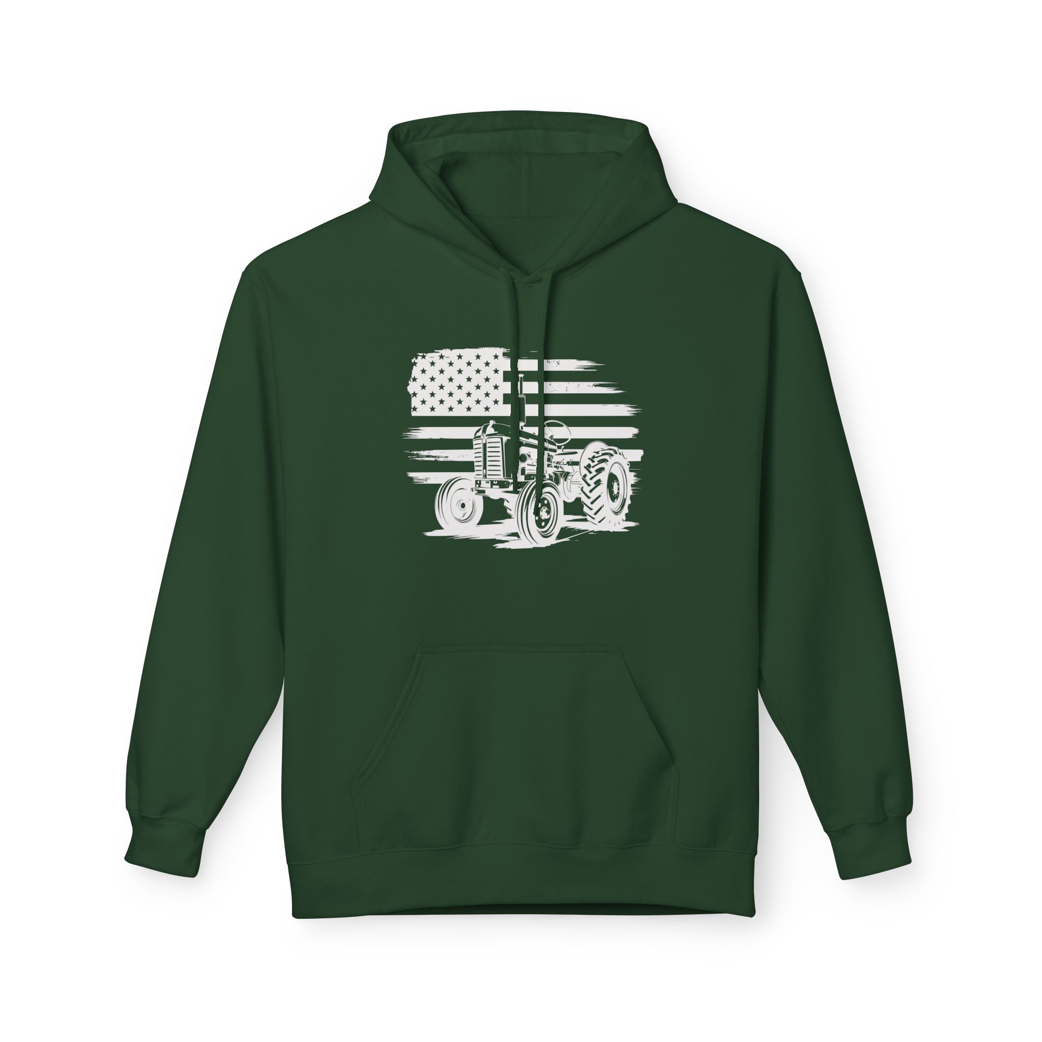 Homestead Men's Hoodie - Tractor & the American Flag | Hoodie by atgodanddesigns