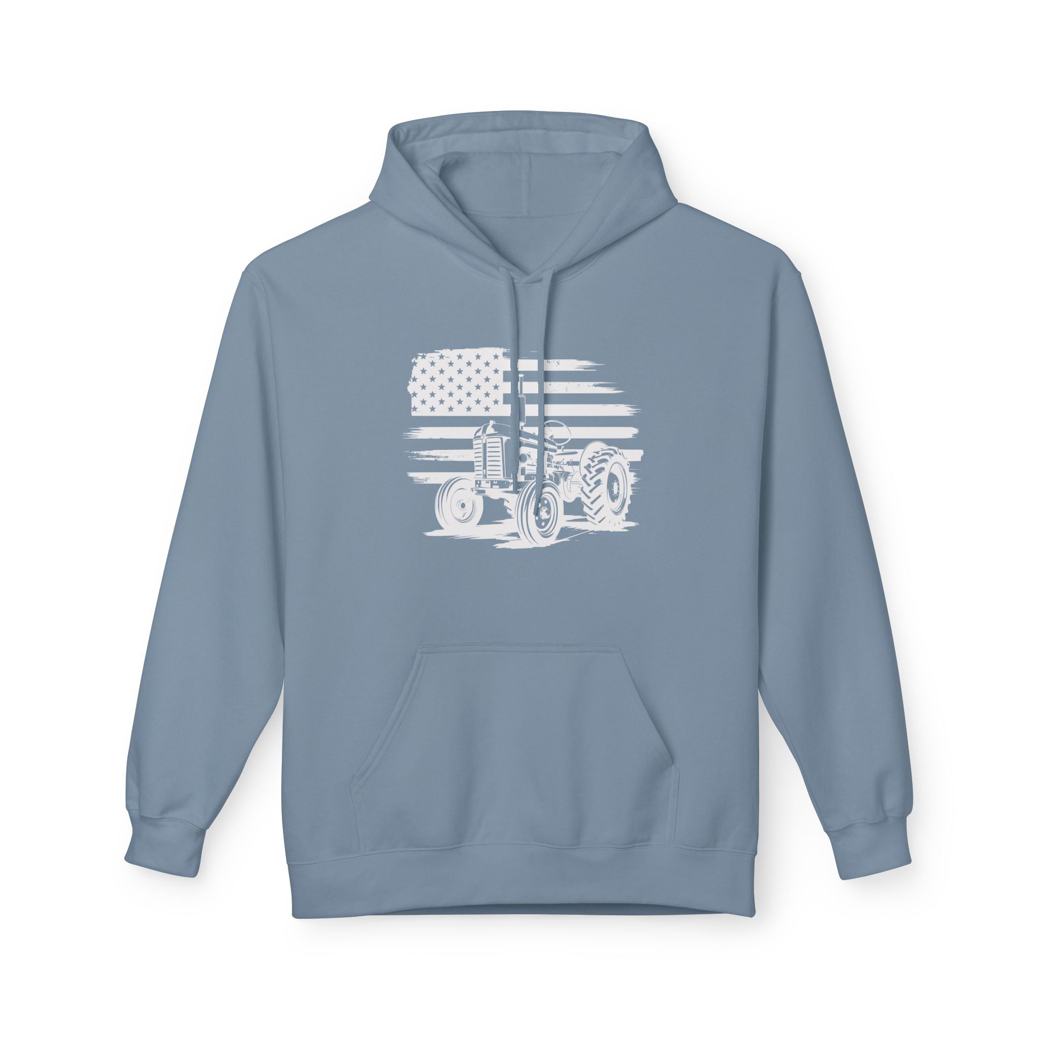 Homestead Men's Hoodie - Tractor & the American Flag | Hoodie by atgodanddesigns