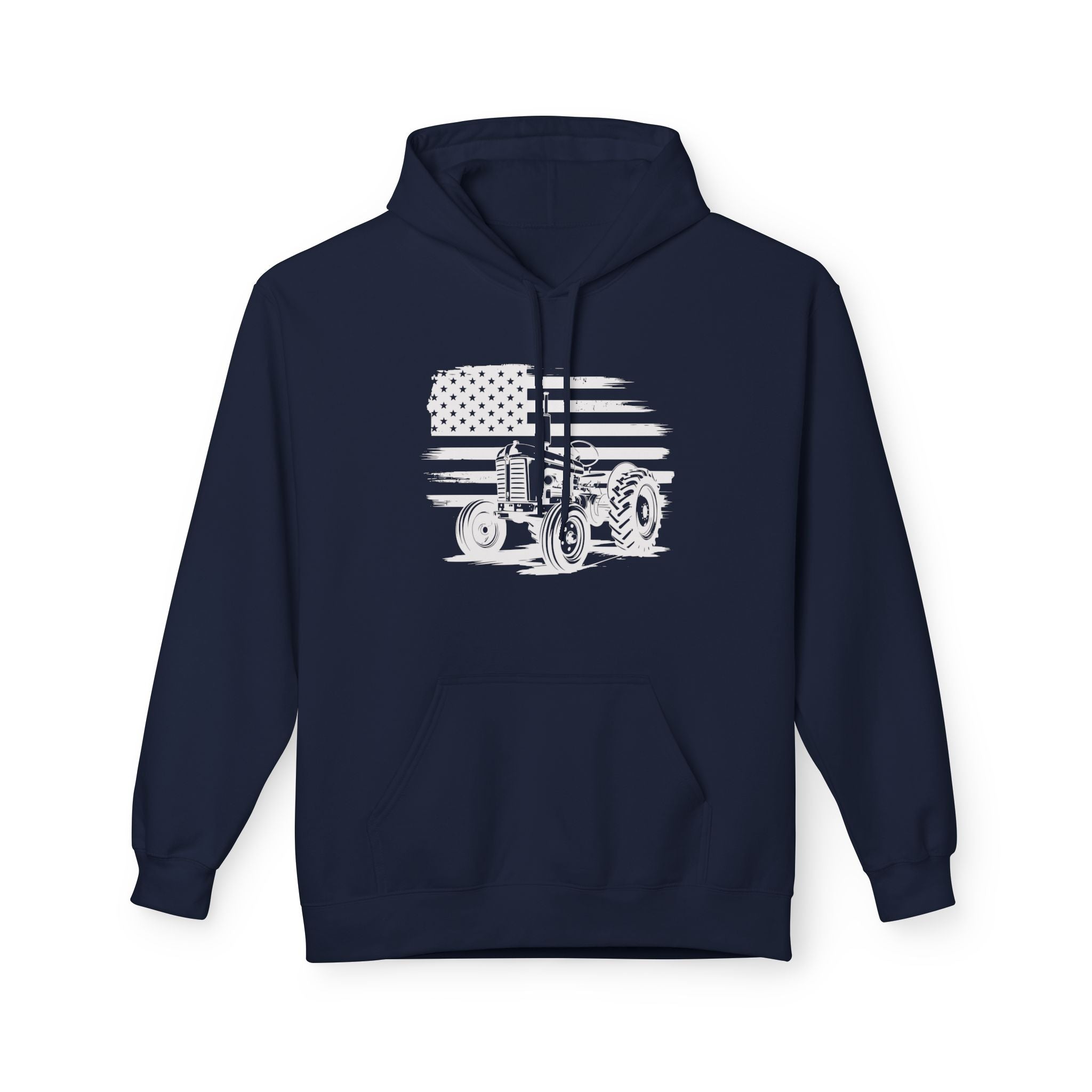 Homestead Men's Hoodie - Tractor & the American Flag | Hoodie by atgodanddesigns