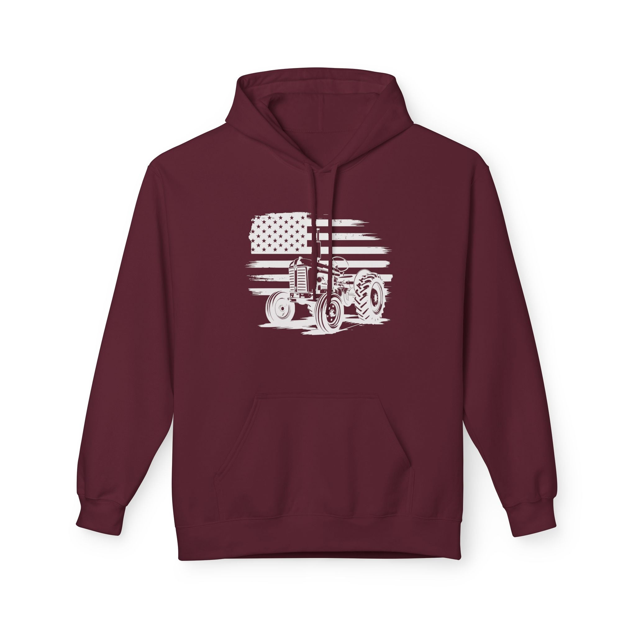 Homestead Men's Hoodie - Tractor & the American Flag | Hoodie by atgodanddesigns