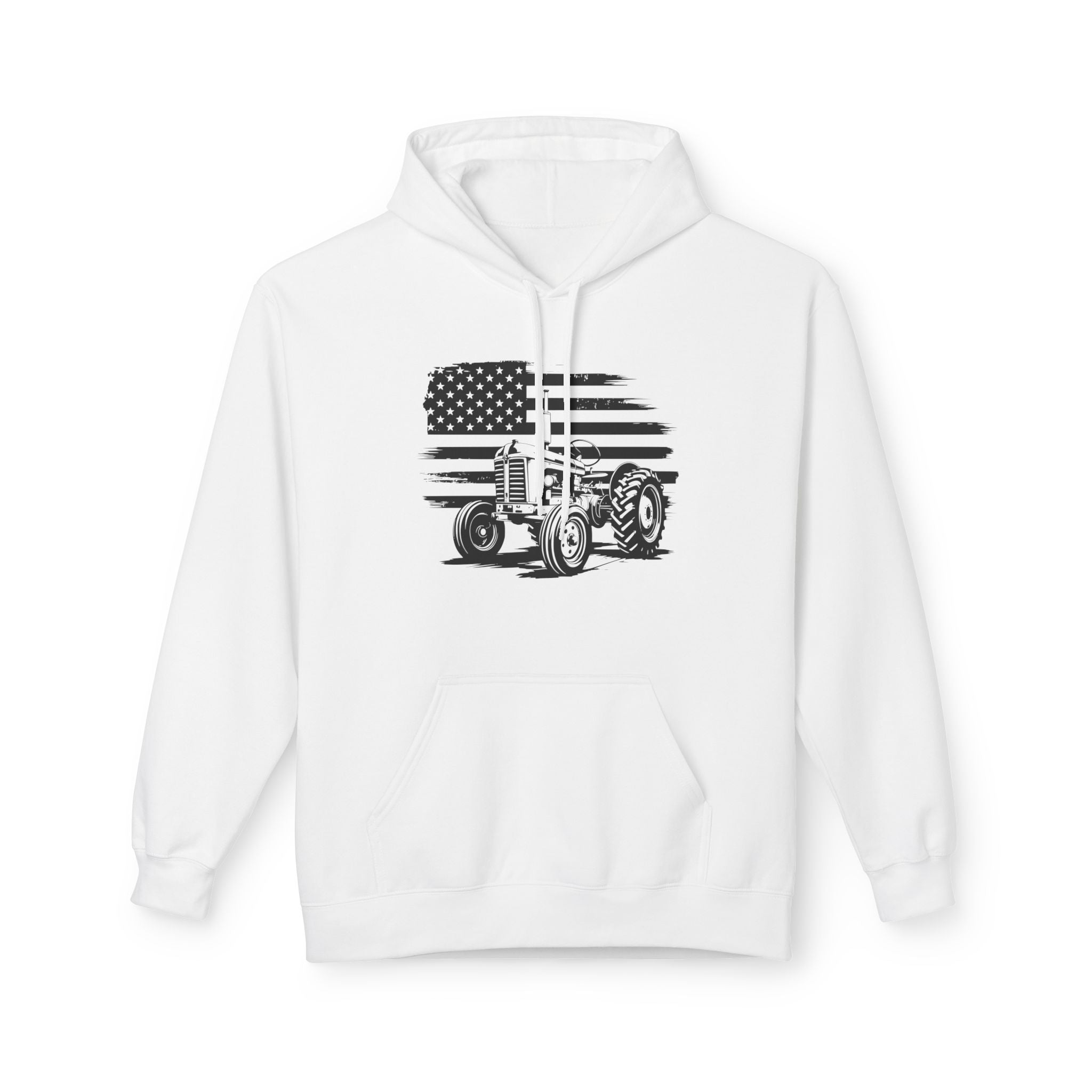 Homestead Men's Hoodie - Tractor & the American Flag | Hoodie by atgodanddesigns