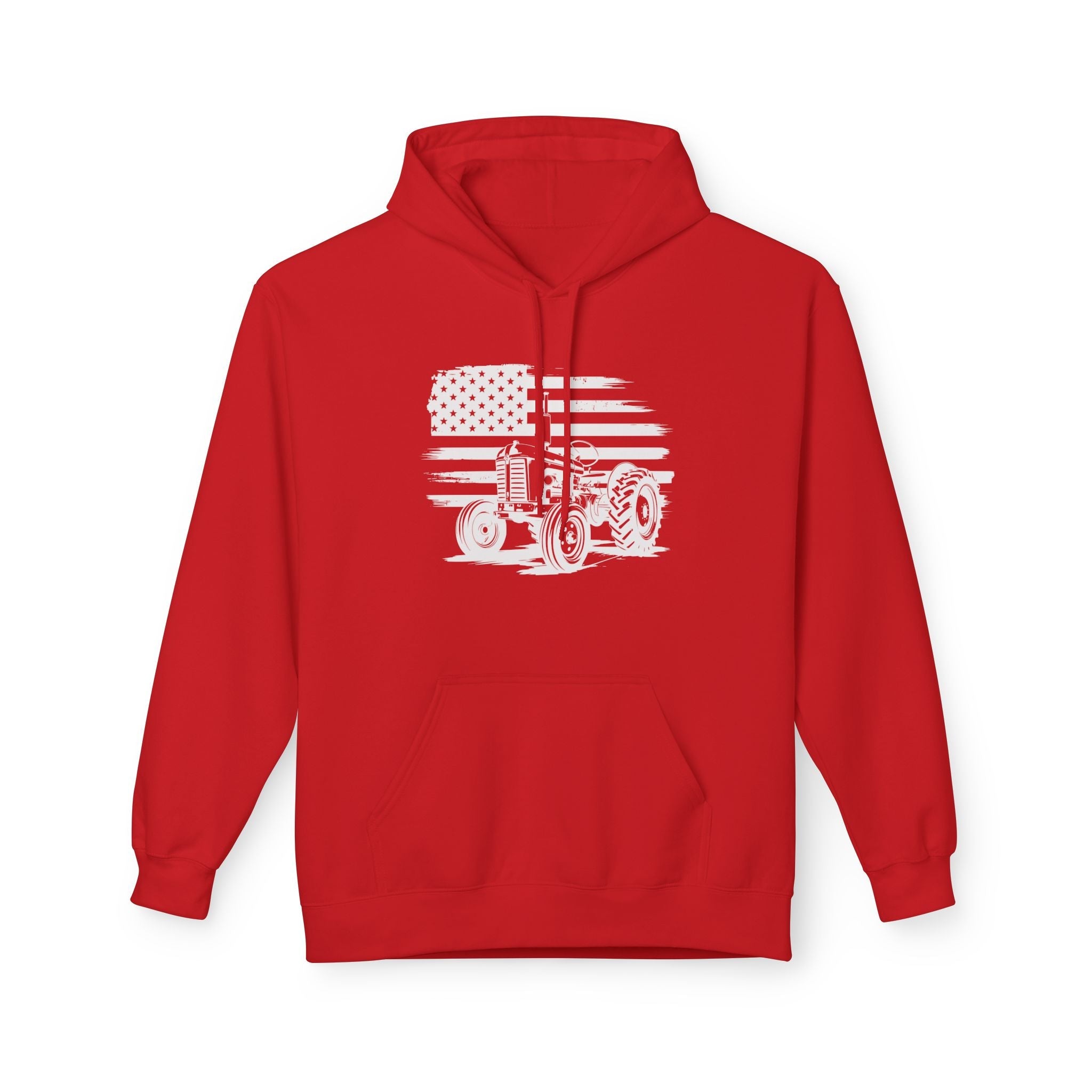 Homestead Men's Hoodie - Tractor & the American Flag | Hoodie by atgodanddesigns
