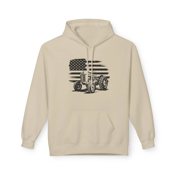 Homestead Men's Hoodie - Tractor & the American Flag | Hoodie by atgodanddesigns